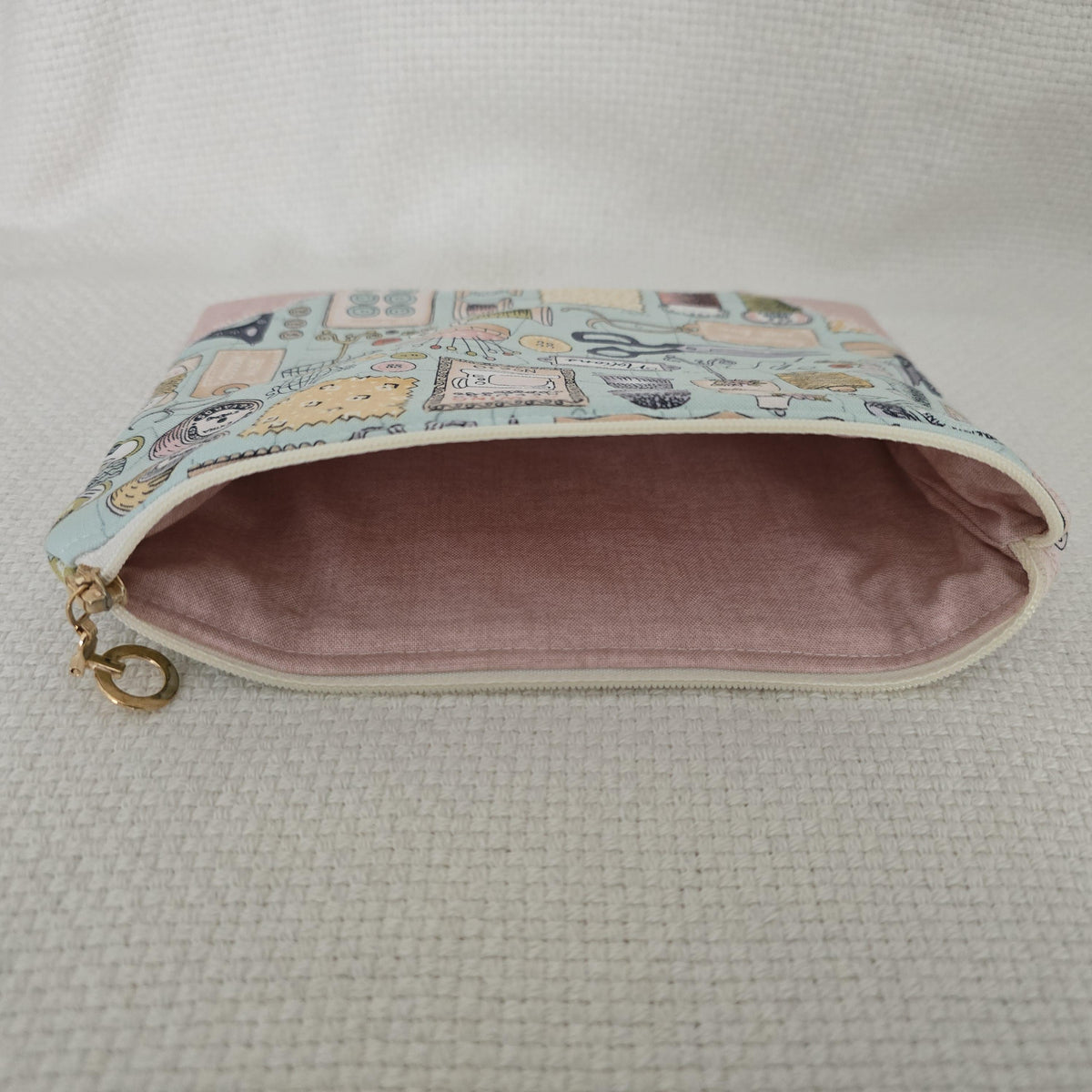 Sewing Themed Cosmetic Bag, Handmade Zipper Pouch, Quilting & Craft Gift