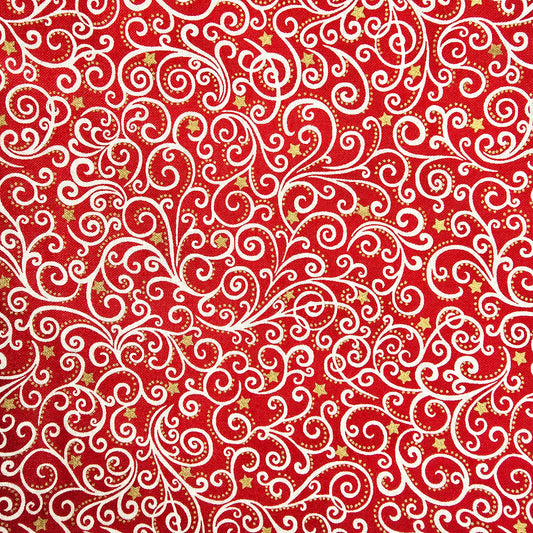 Scandi Scroll Red Christmas Fabric – 100% Cotton – 1 Metre – Makower Quilting Fabric
