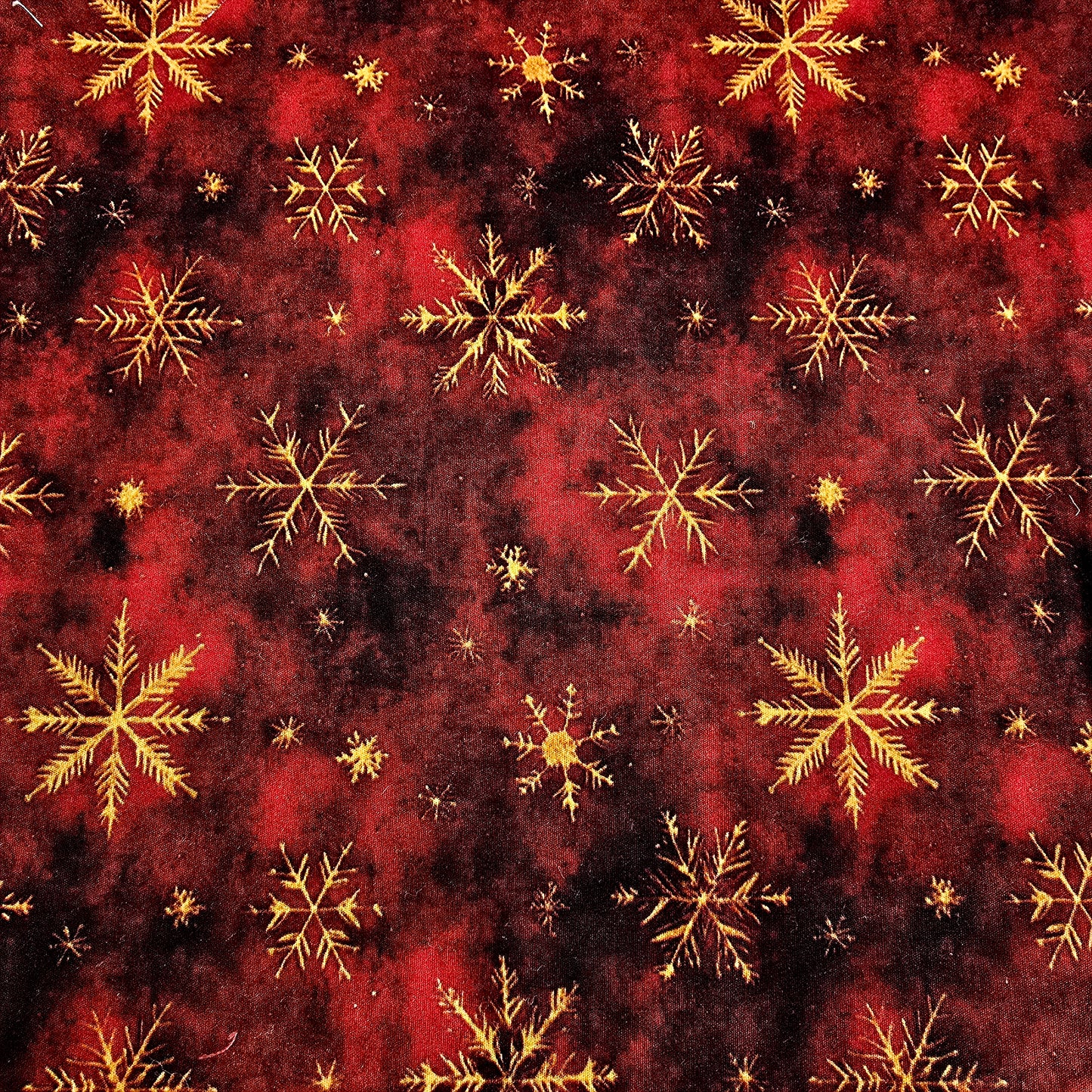 Christmas Fabric Golden Snowflakes on Red – Long Quarter – 100% Cotton – Craft / Sewing