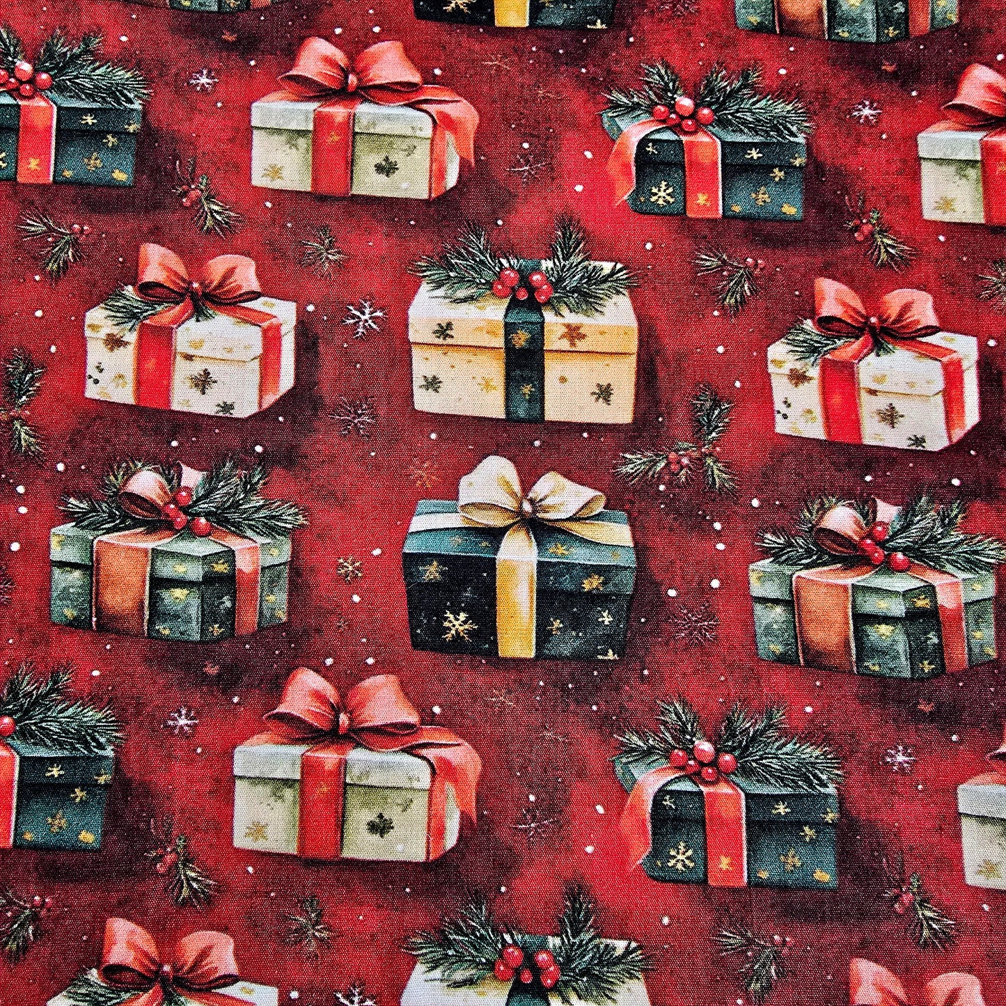 Christmas Fabric Presents on Red – 1 Metre – 100% Cotton – Craft / Sewing