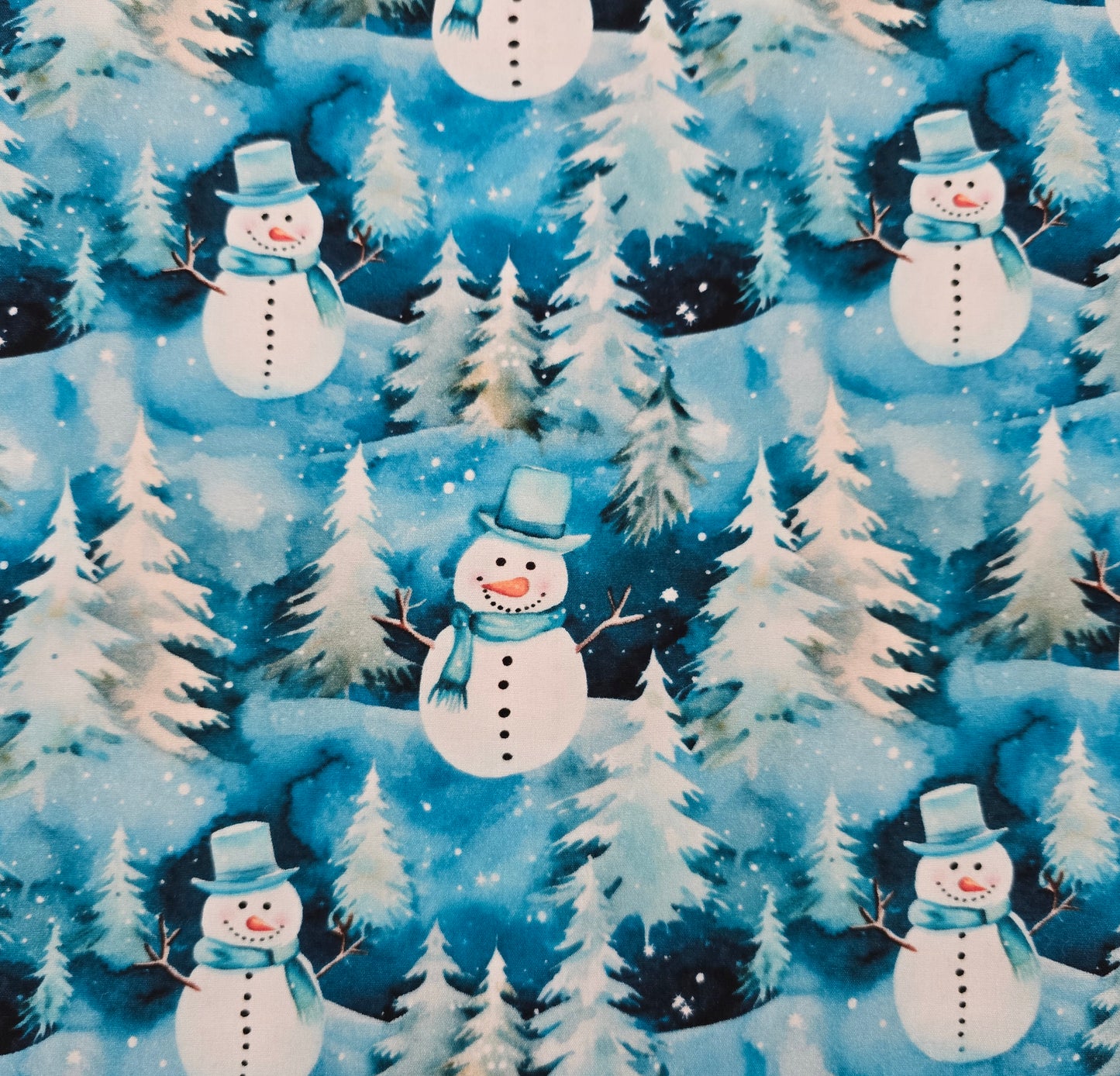Christmas Fabric Snowmen on Blue – 1 Metre – 100% Cotton – Craft / Sewing