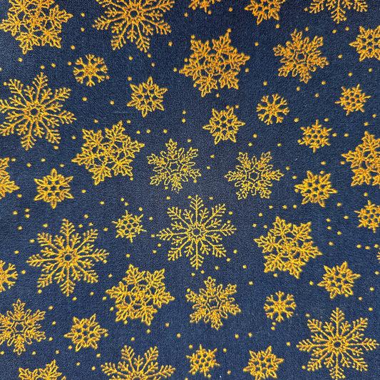 Metallic Snowflake Christmas Fabric Navy – 100% Cotton – 1 Metre – Craft Cotton Co