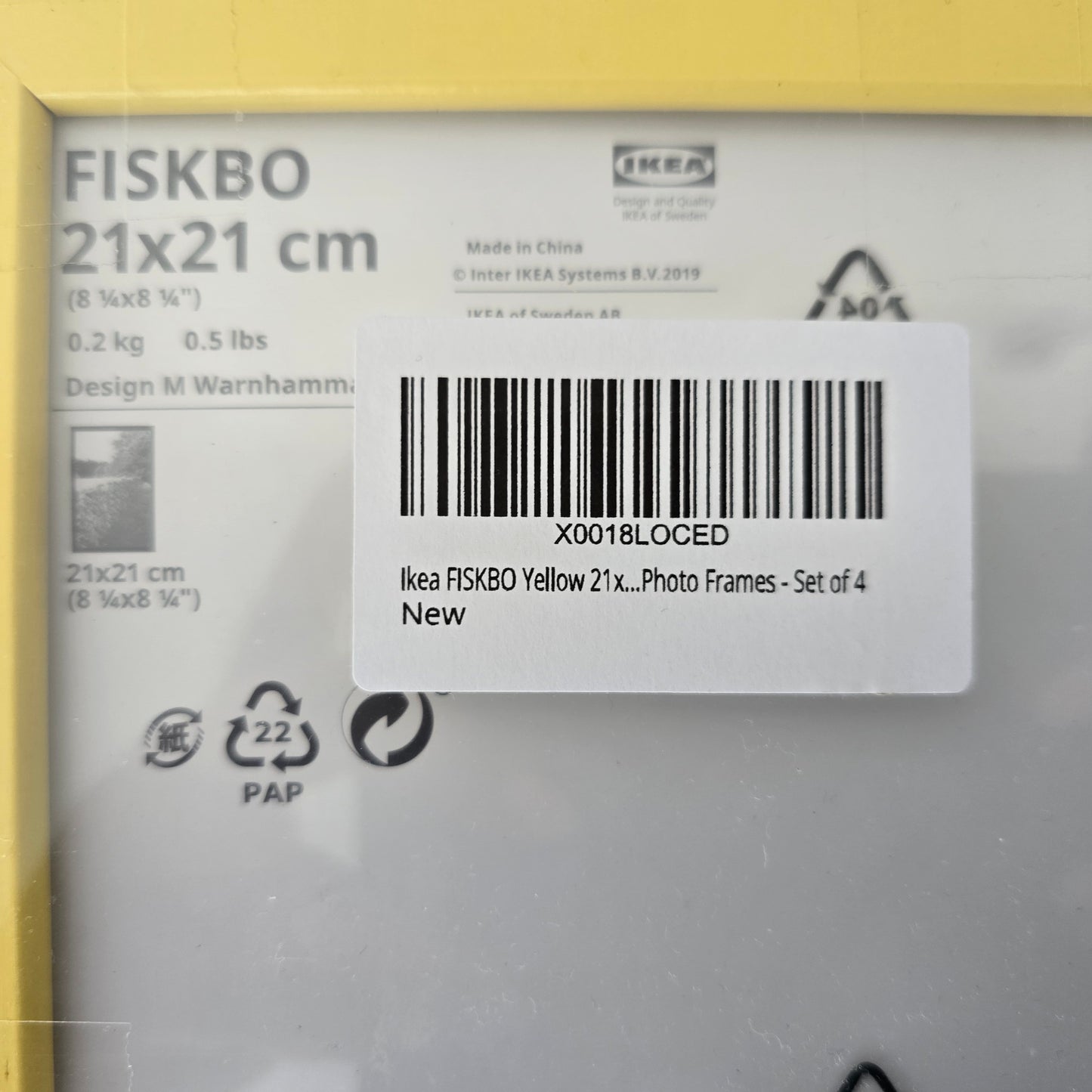 IKEA FISKBO Yellow Photo Frames – 21×21 cm (Set of 4, New & Sealed)