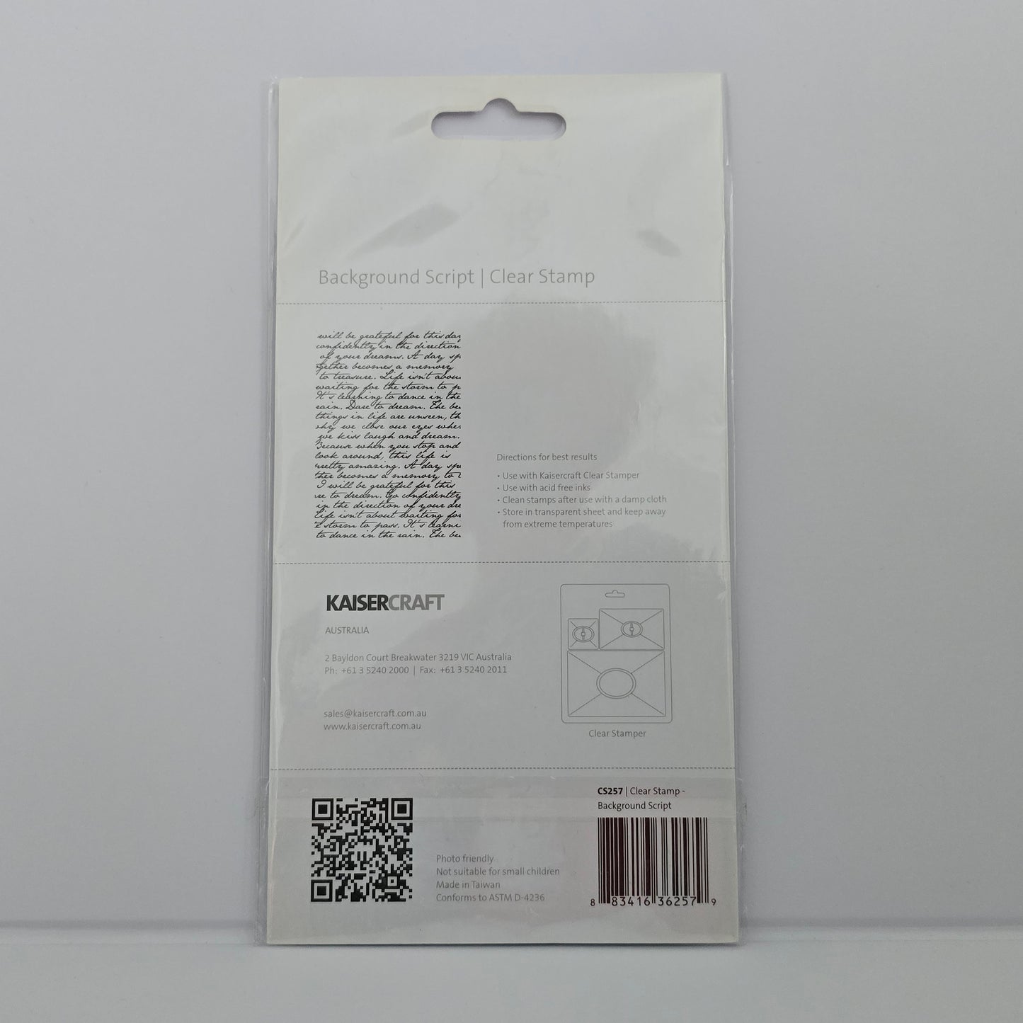 Kaisercraft Clear Stamp – Script Background – Card Making / Scrapbooking
