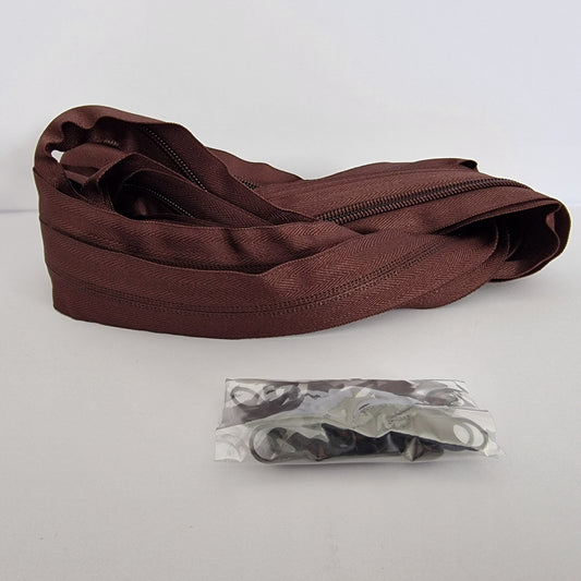 Coffee Brown Nylon Zipper Roll 5m + 10 Sliders – Sewing Supplies