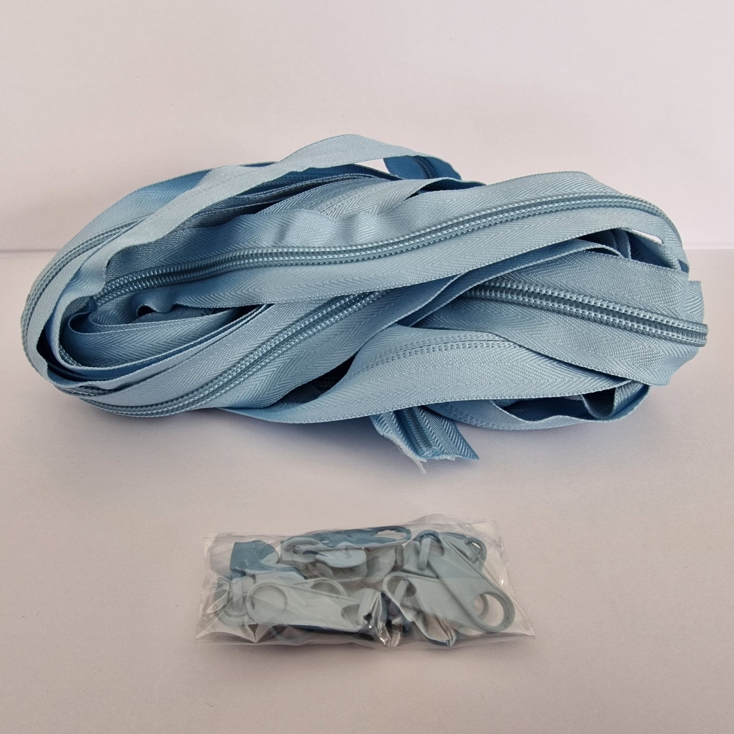 Light Blue Nylon Zipper Roll 5m + 10 Sliders – Sewing Supplies