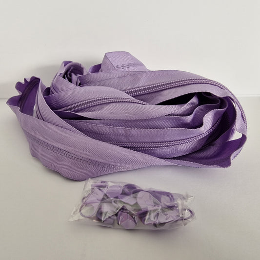 Light Purple (Lavender) Nylon Zipper Roll 5m + 10 Sliders – Sewing Supplies