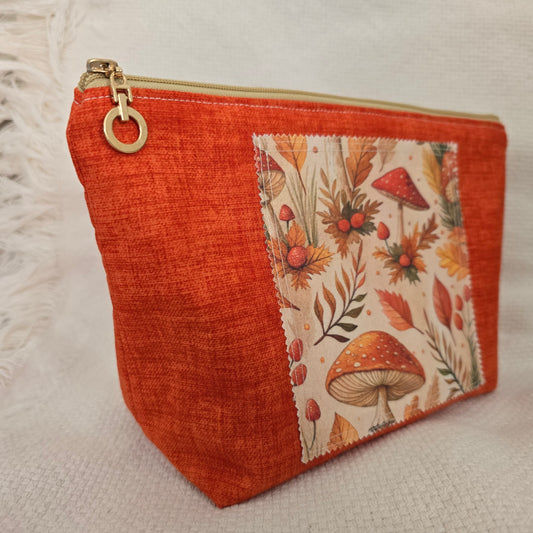 Autumn Mushroom Cosmetic Bag - Handmade Makeup Bag -  Woodland Toiletry Pouch – Fall Gift for Her