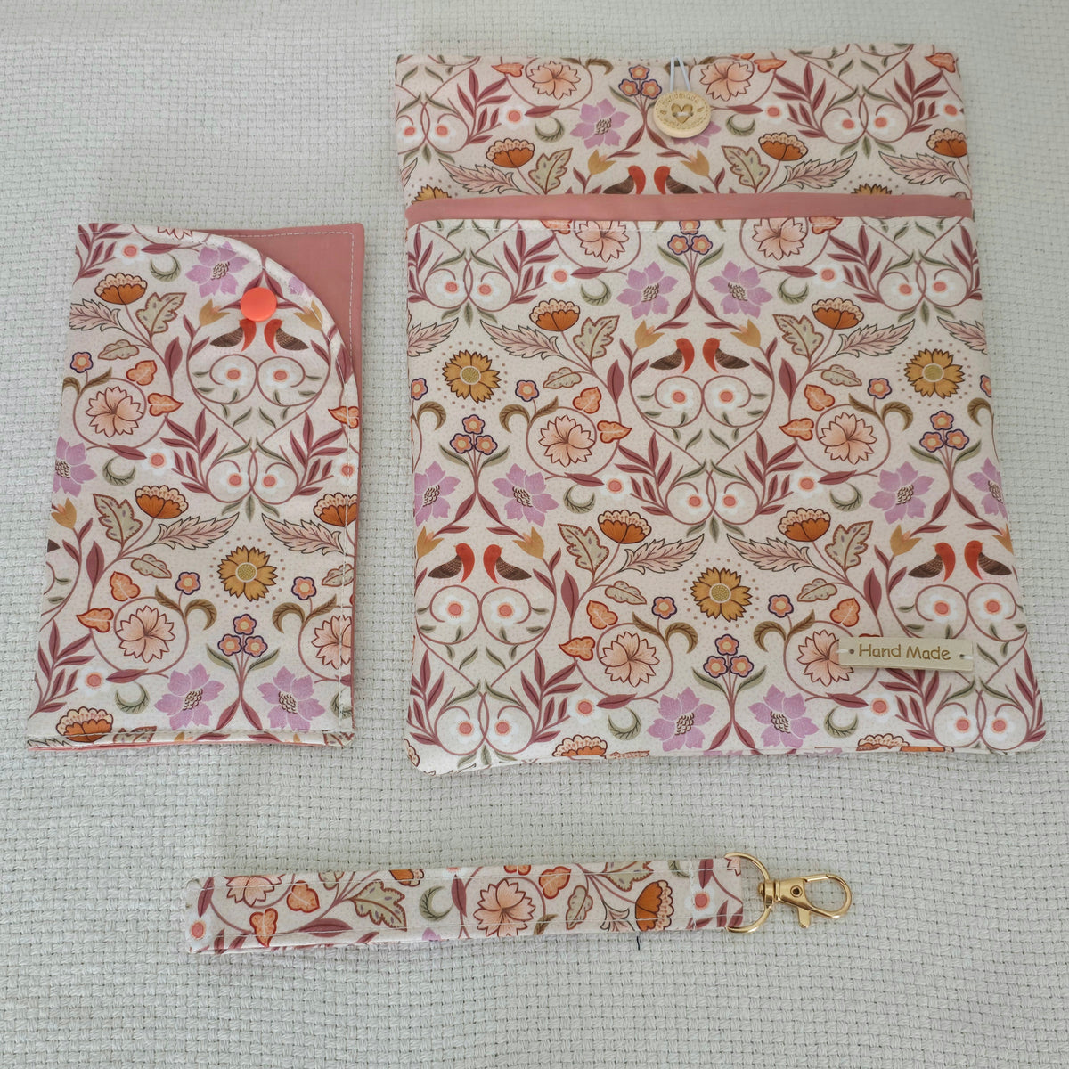Autumn Floral Book Cover & iPad Sleeve Set, Glasses Case and Wristlet, Handmade Botanical Fabric Accessories