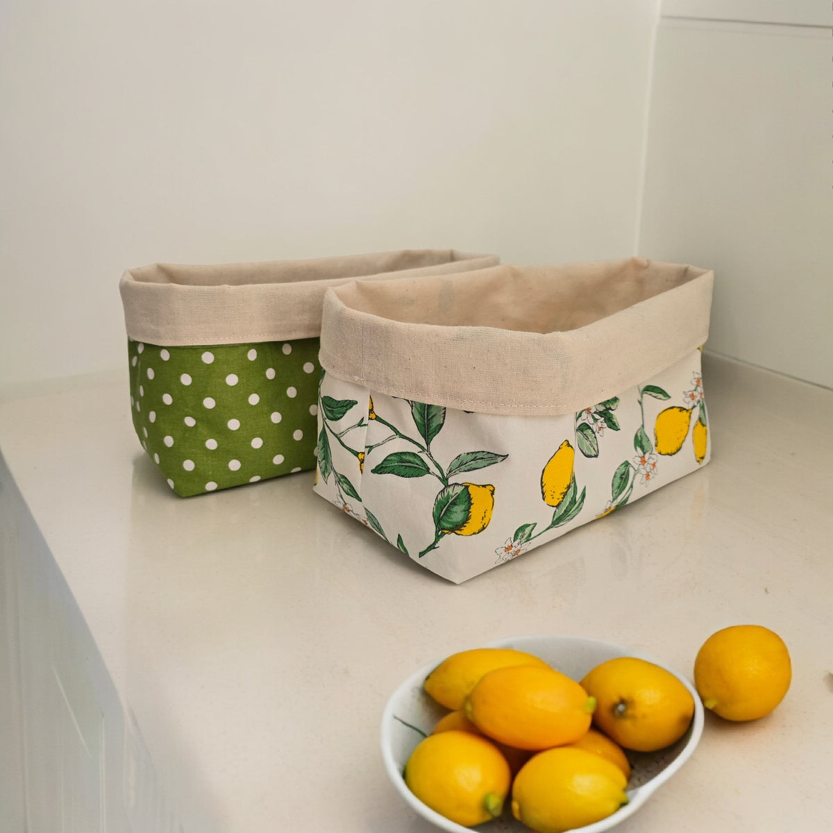 Handmade Reversible Autumn Gnome Fabric Basket, Pumpkin Bread Storage (20x9x12cm)