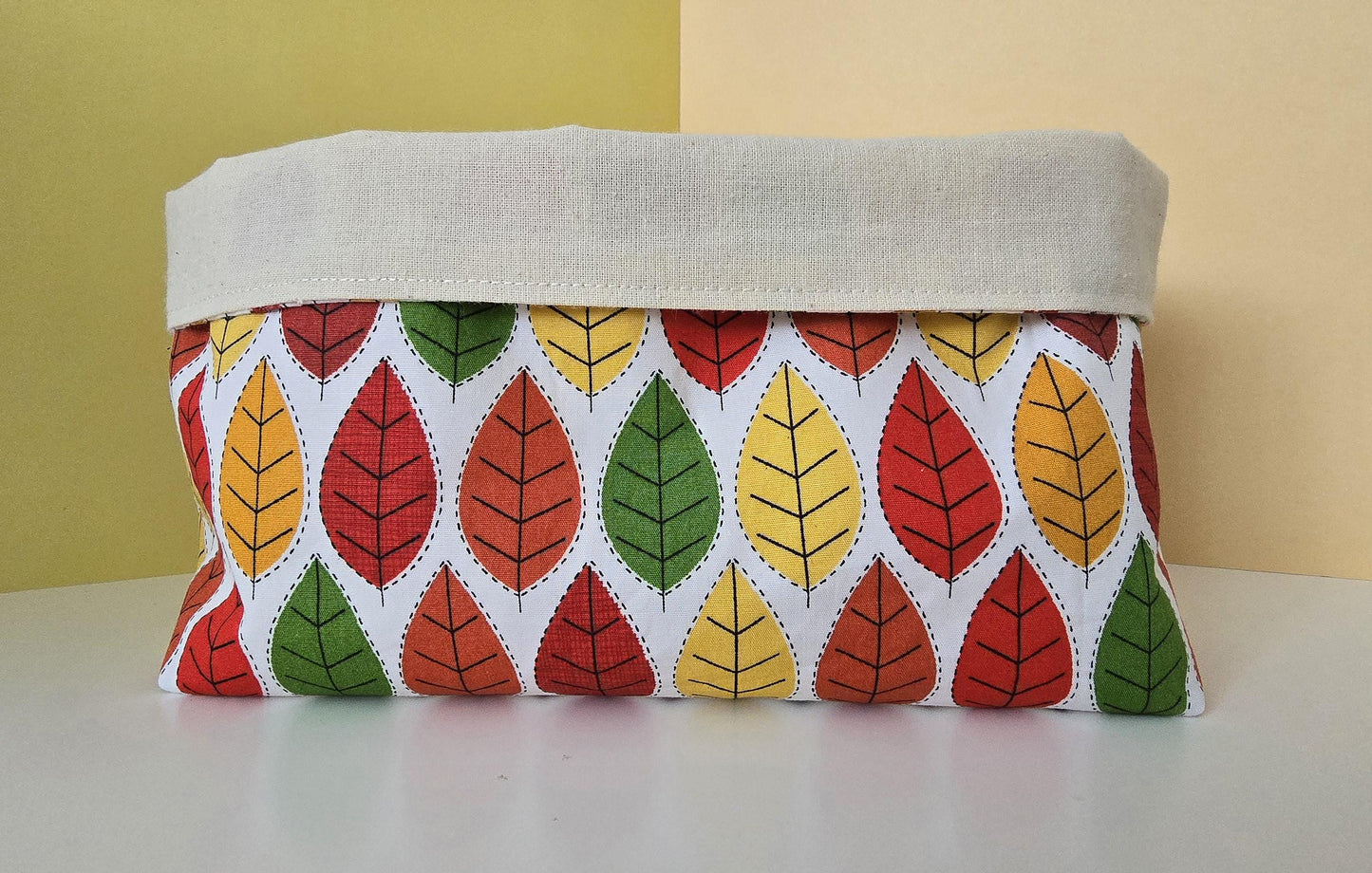 Autumn Leaves Fabric Basket: Reversible Canvas Bread Basket