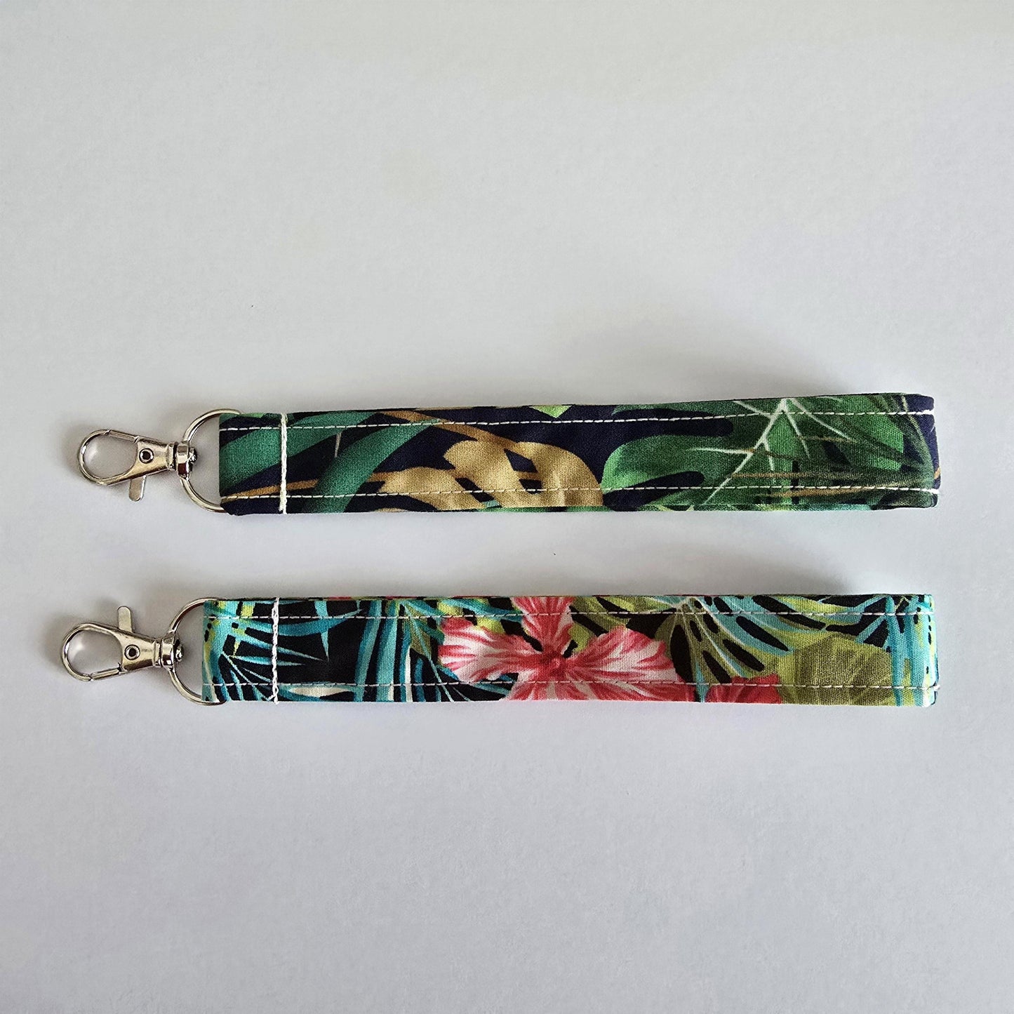 Tropical Fabric Wristlet Keychain: Handcrafted Key Fob