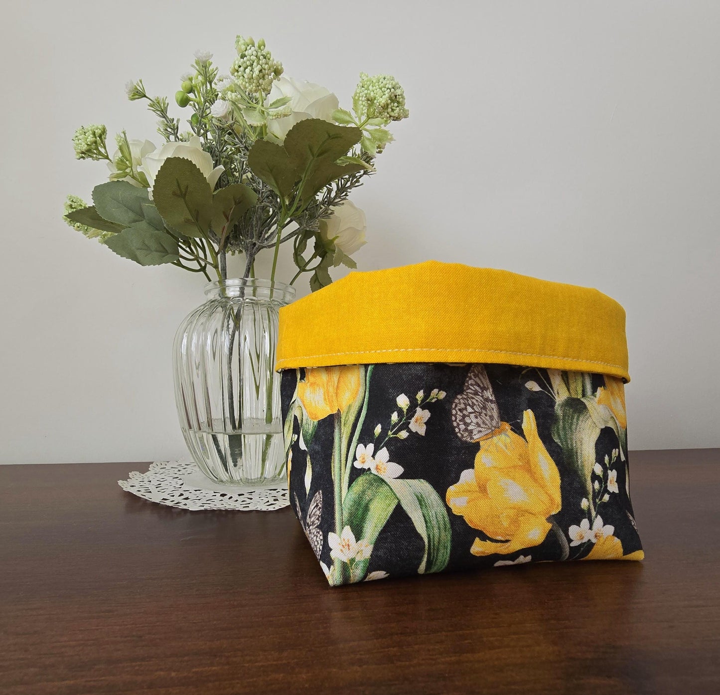 Reversible Fabric Basket: Cotton Canvas Bread Basket, Eco-Friendly Organizer