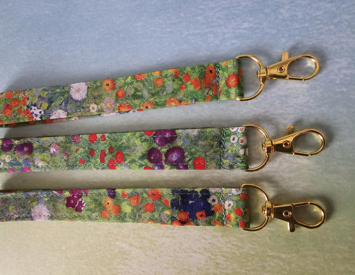 Handmade Fabric Wristlet Keychain – Gustav Klimt Floral Garden Pattern