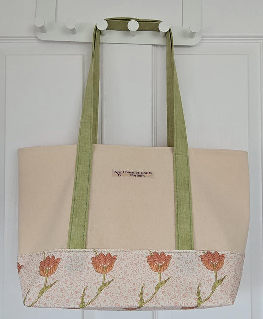 Handcrafted Tote Bag – Flower Pattern Fabric with Long Handles