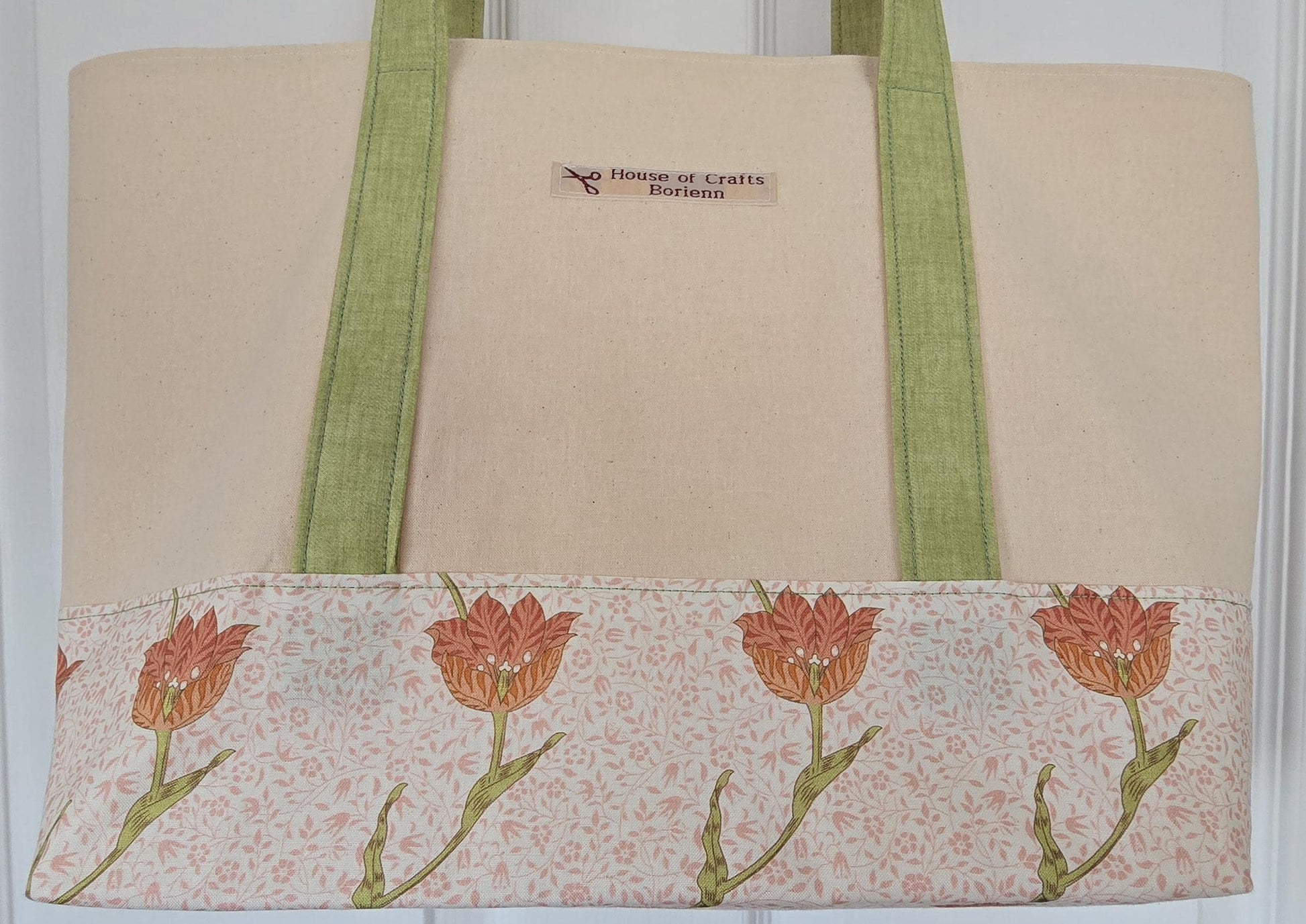Handcrafted Tote Bag: Flower pattern Fabric, Long Handles
