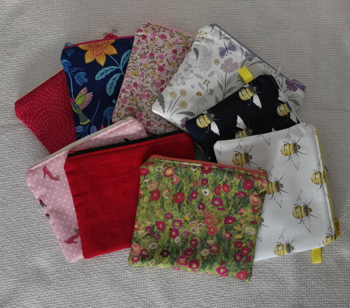 Hummingbird Floral Cosmetic Bag – Handmade Navy Makeup Pouch, Colourful Gift for Her