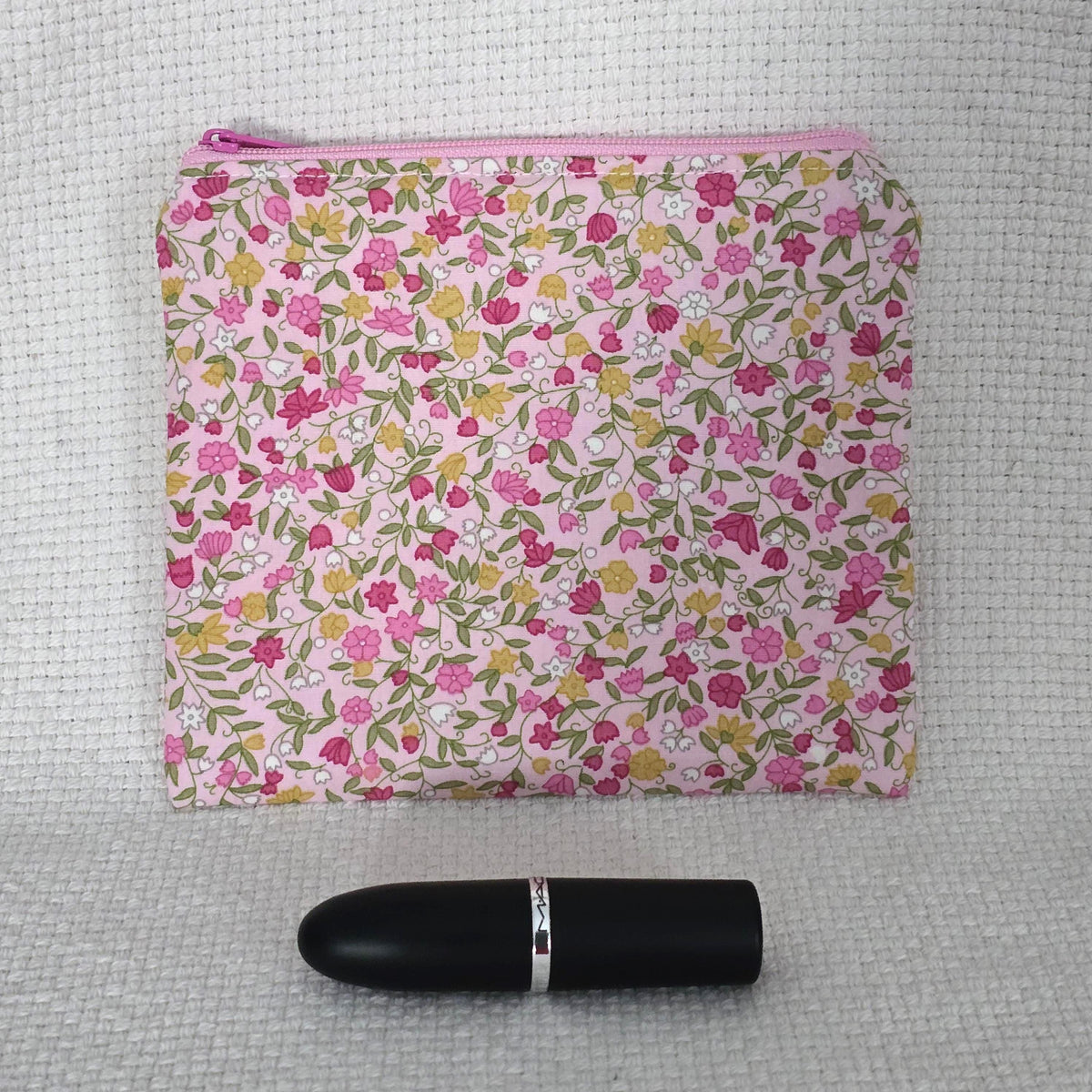 Pink Ditsy Floral Cosmetic Bag – Handmade Mini Makeup Pouch, English Cottage Style Gift
