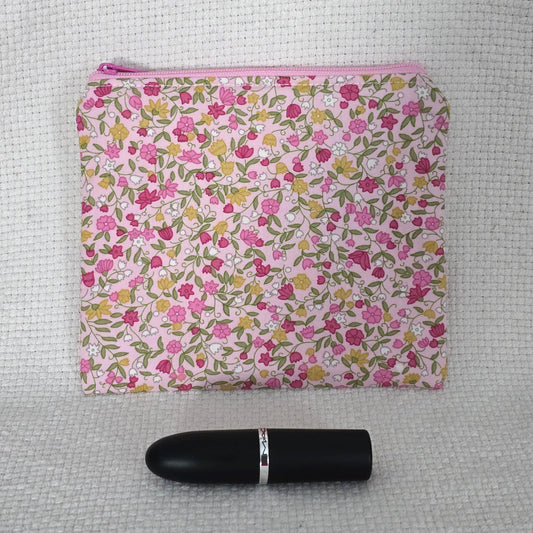 Pink Ditsy Floral Cosmetic Bag – Handmade Mini Makeup Pouch, English Cottage Style Gift