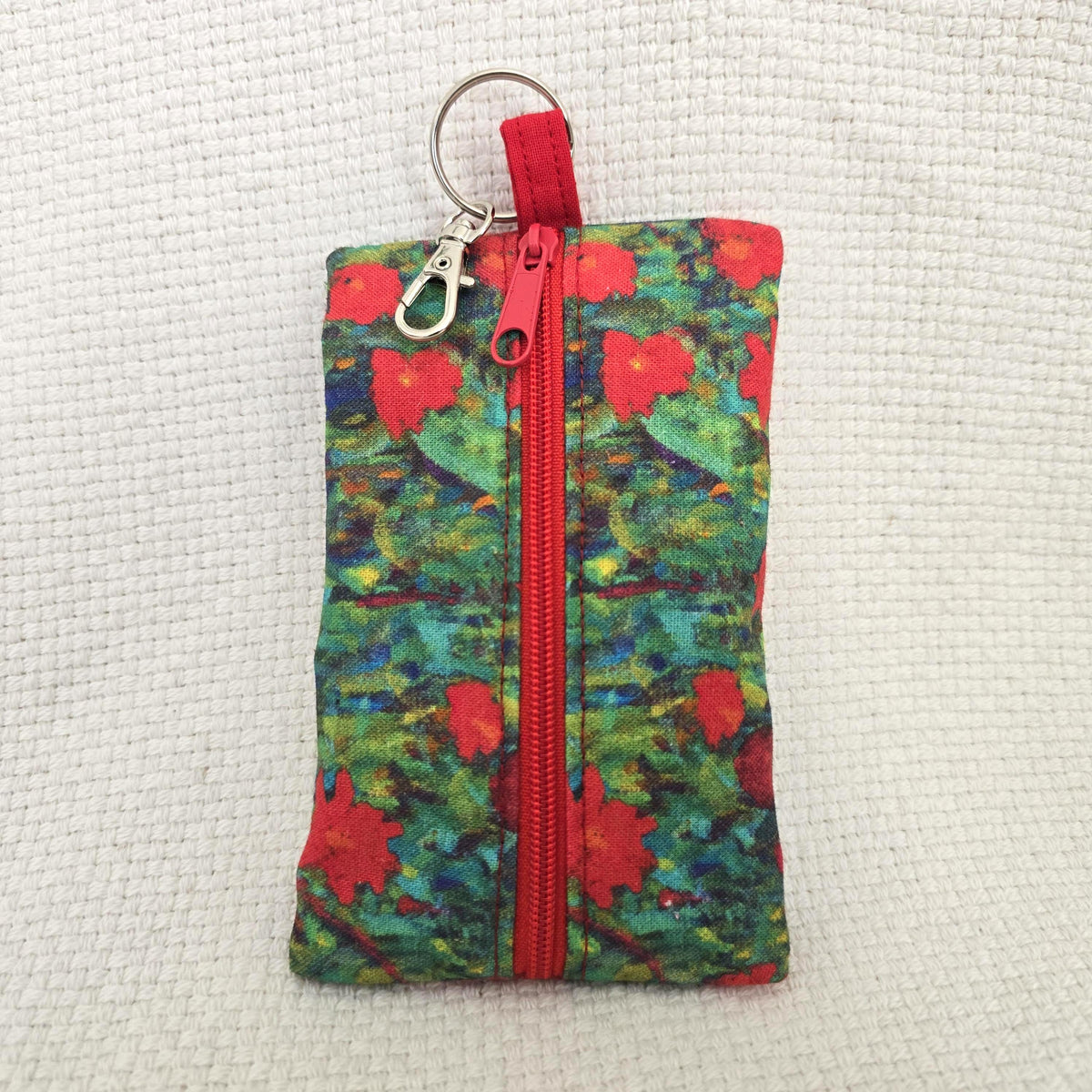 Gustav Klimt Floral Tissue Holder – Zipped Fabric Pouch with Keyring Clip