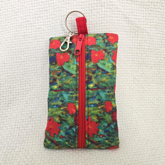 Gustav Klimt Floral Tissue Holder – Zipped Fabric Pouch with Keyring Clip