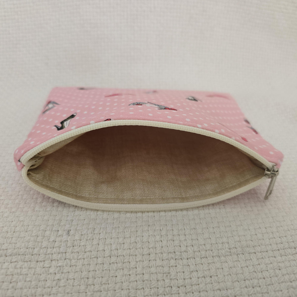 Handmade Cosmetic Bag – Pink Polka Dot High Heel Shoe Pouch, England Made Gift