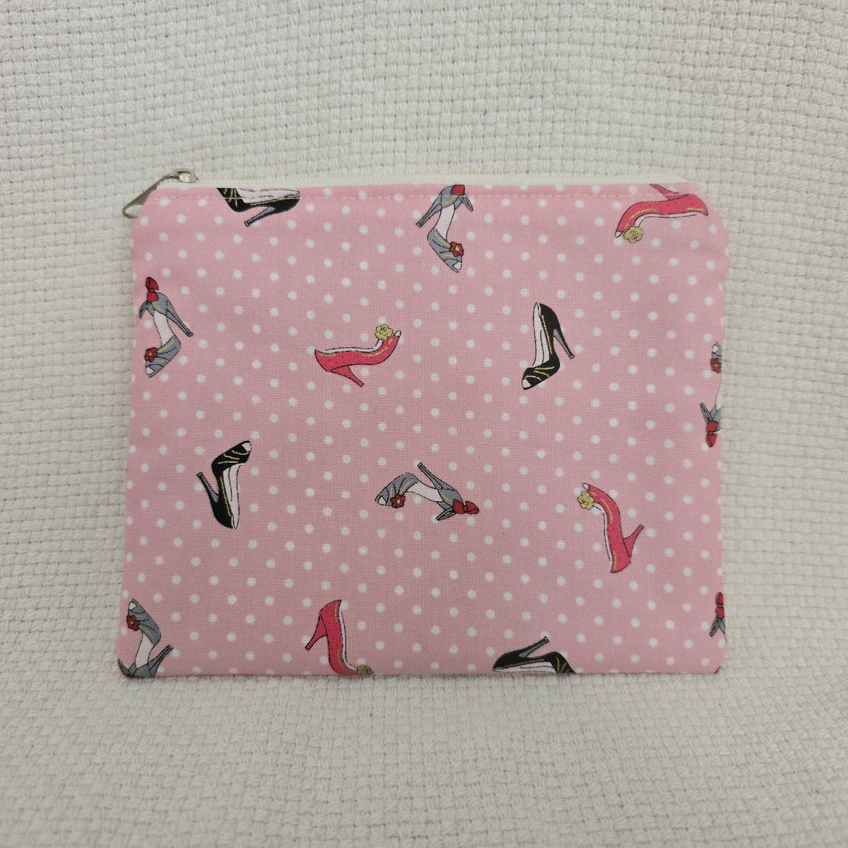 Handmade Cosmetic Bag – Pink Polka Dot High Heel Shoe Pouch, England Made Gift