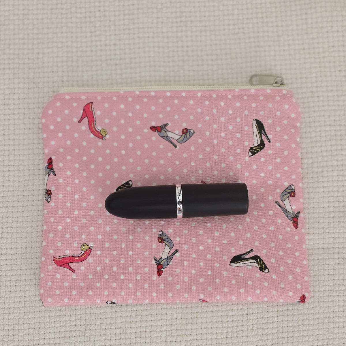 Handmade Cosmetic Bag – Pink Polka Dot High Heel Shoe Pouch, England Made Gift