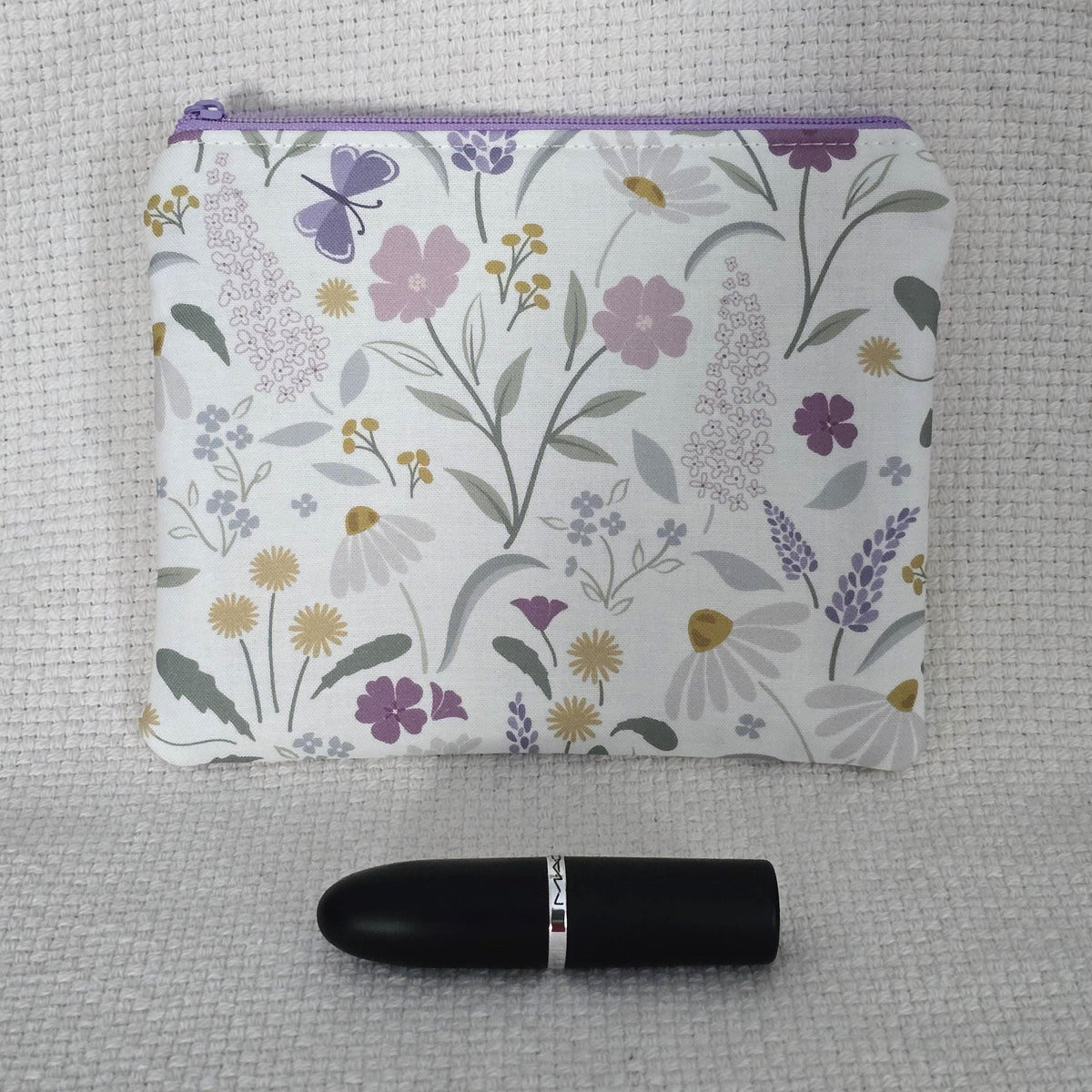 Wildflower & Butterfly Cosmetic Bag – Handmade Mini Makeup Pouch, Cottage Garden Gift