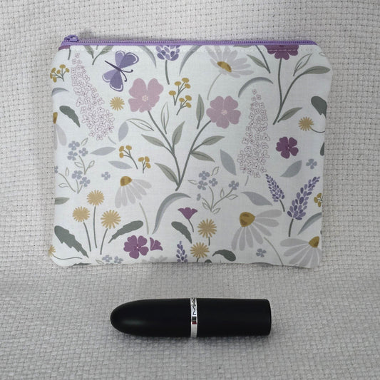 Wildflower & Butterfly Cosmetic Bag – Handmade Mini Makeup Pouch, Cottage Garden Gift
