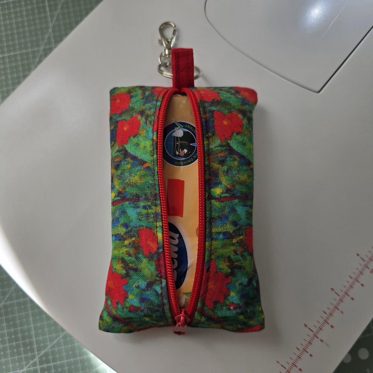Gustav Klimt Floral Tissue Holder – Zipped Fabric Pouch with Keyring Clip