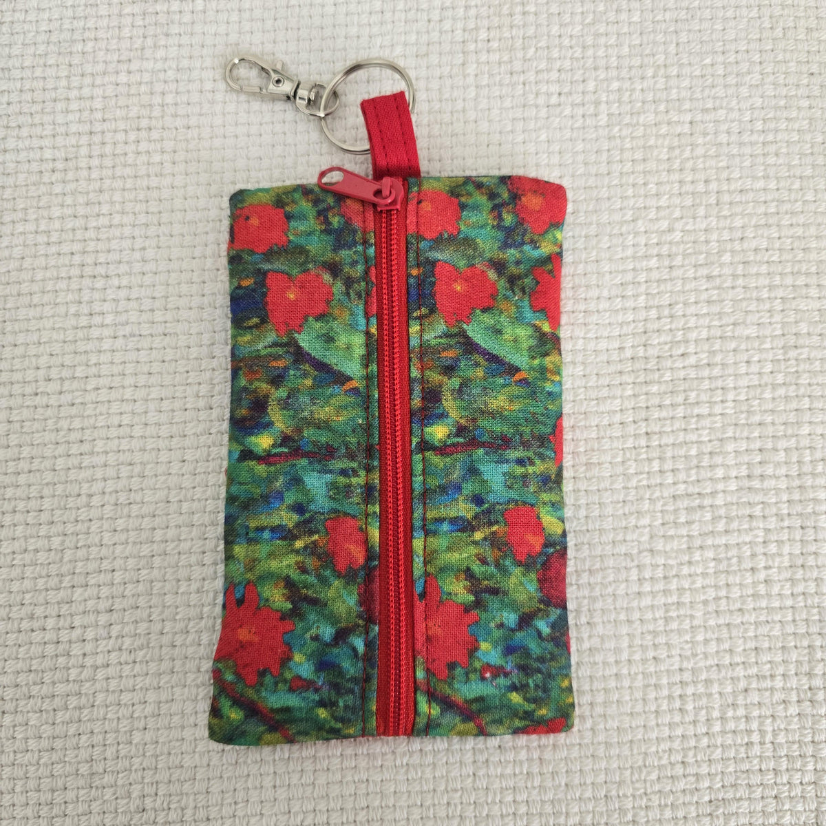 Gustav Klimt Floral Tissue Holder – Zipped Fabric Pouch with Keyring Clip