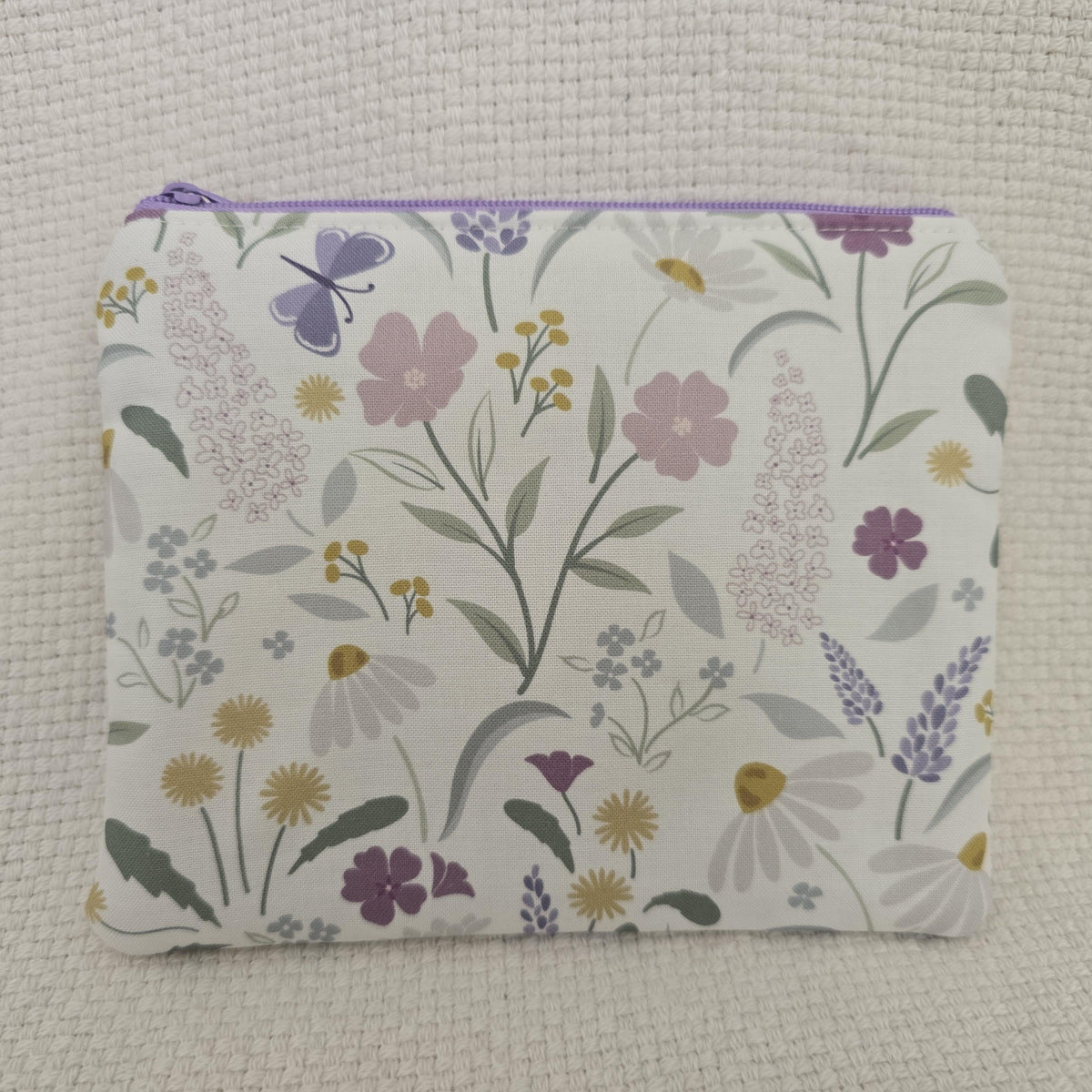 Wildflower & Butterfly Cosmetic Bag – Handmade Mini Makeup Pouch, Cottage Garden Gift