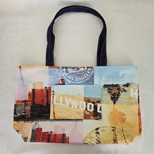 Handmade Los Angeles Hollywood Print Canvas Tote Bag, Reusable Shopping Market Bag