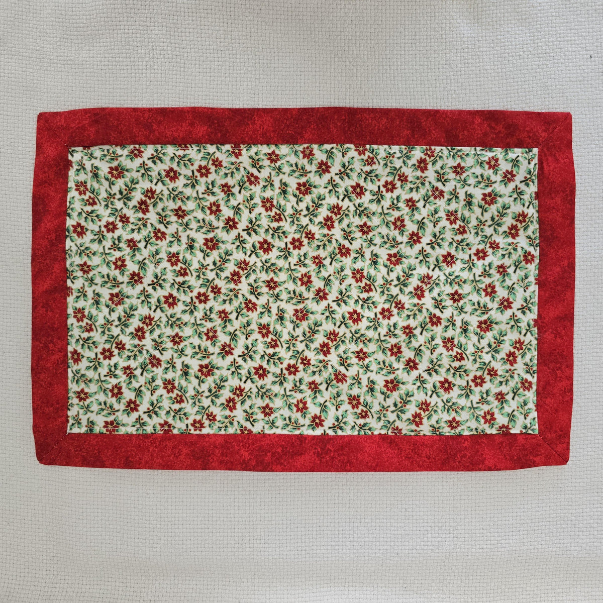 Handmade Quilted Poinsettia Placemat, Red Holly Christmas Table Decor