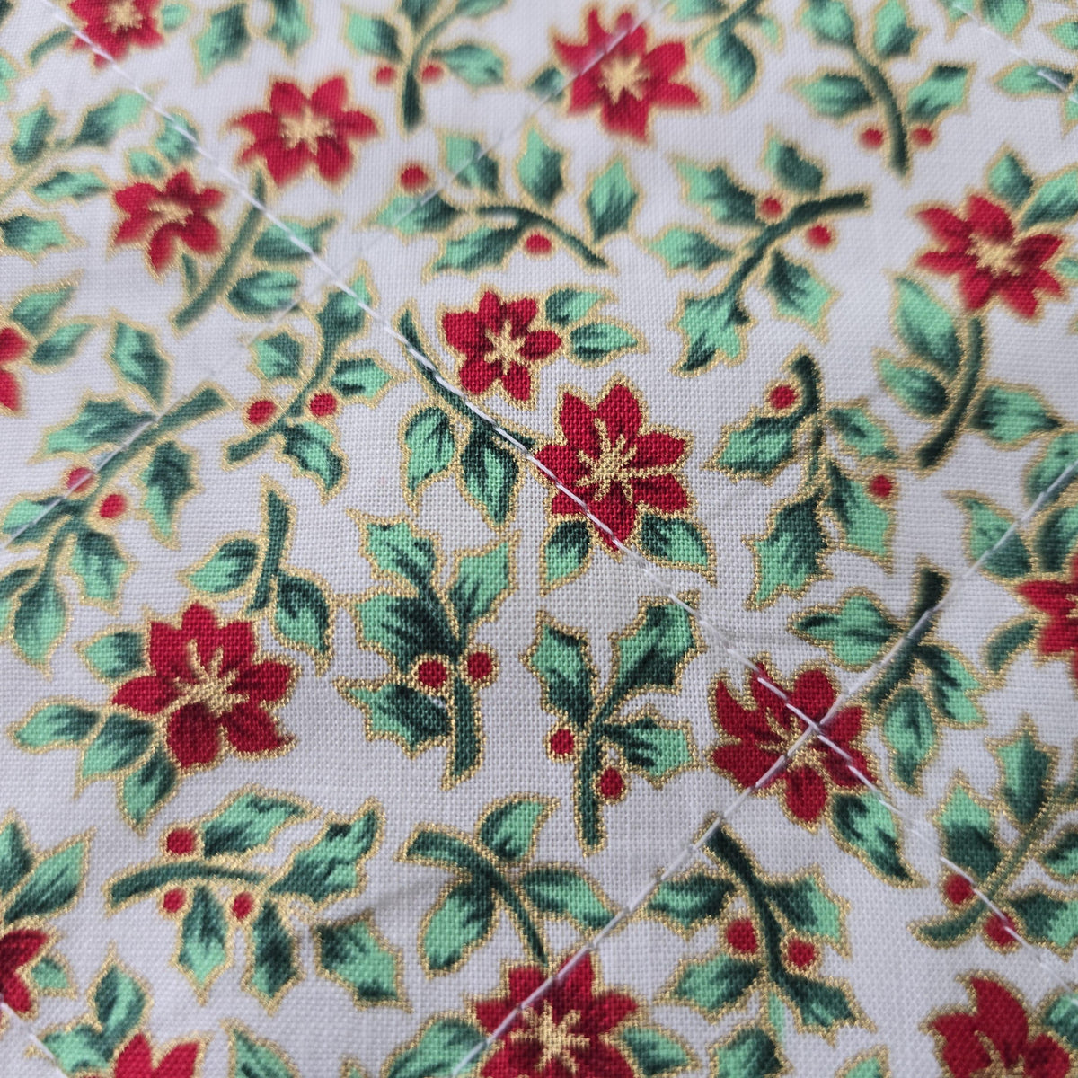 Handmade Quilted Poinsettia Placemat, Red Holly Christmas Table Decor
