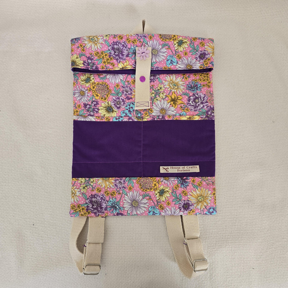 Floral Backpack, Pink Cotton Daypack, Padded Handmade Rucksack, Adjustable Strap Backpack, Small Everyday Bag