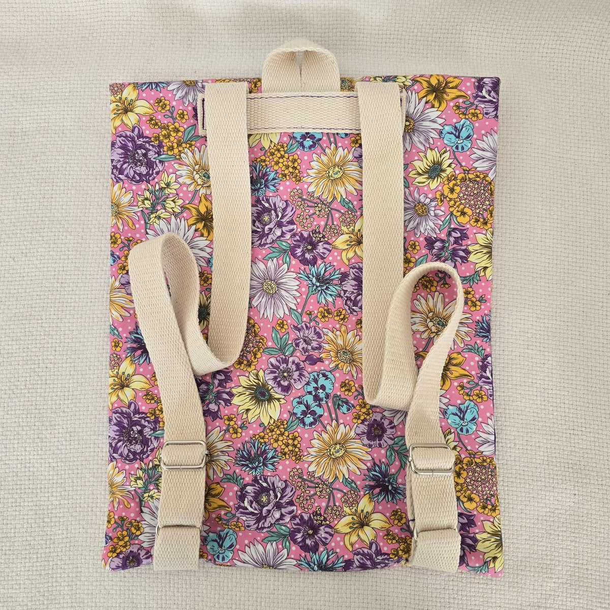 Floral Backpack, Pink Cotton Daypack, Padded Handmade Rucksack, Adjustable Strap Backpack, Small Everyday Bag