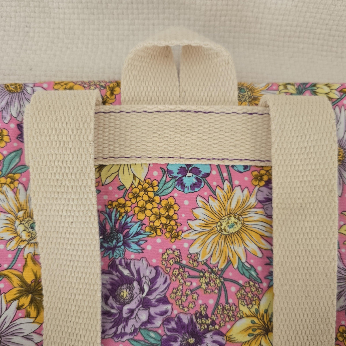 Floral Backpack, Pink Cotton Daypack, Padded Handmade Rucksack, Adjustable Strap Backpack, Small Everyday Bag