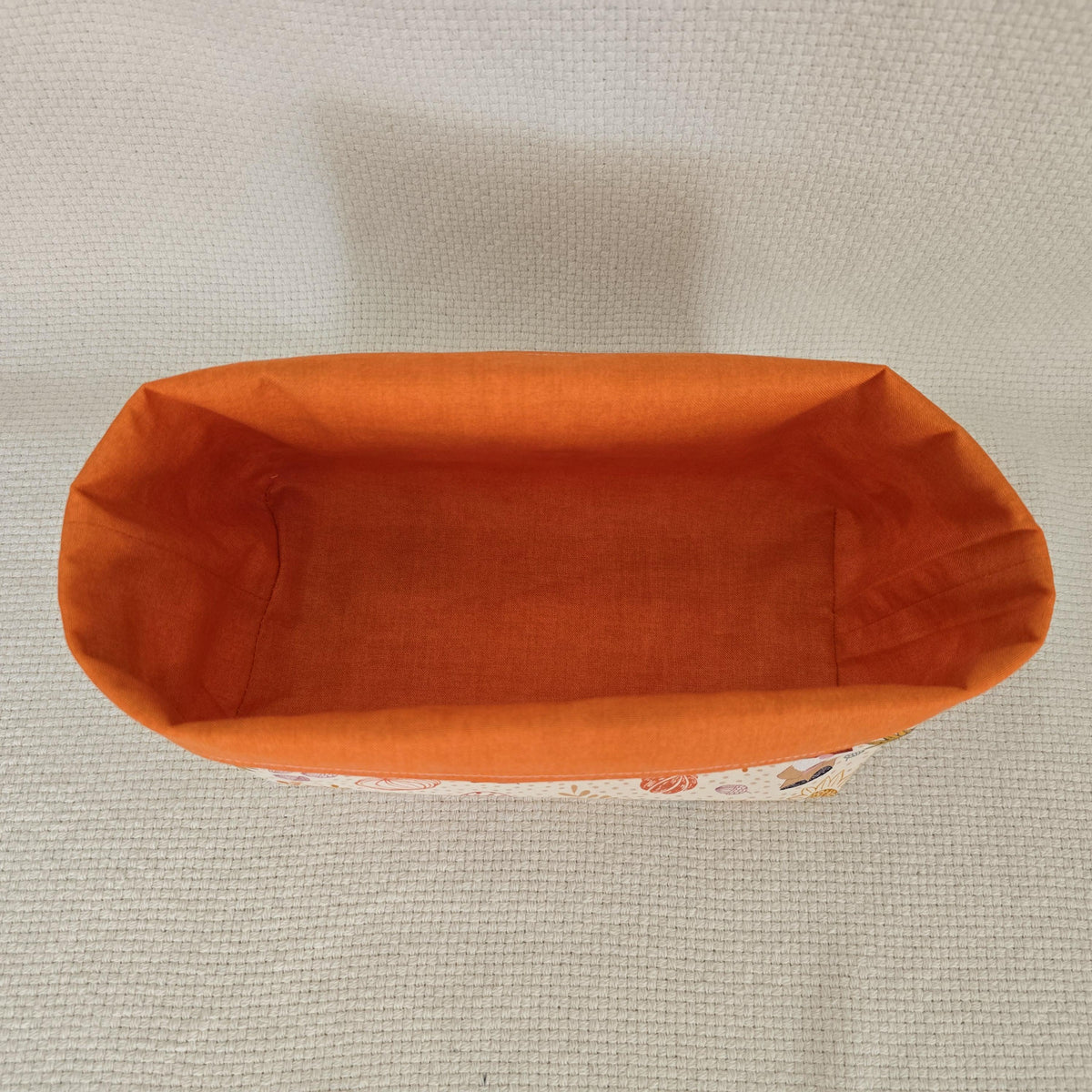 Handmade Reversible Autumn Gnome Fabric Basket, Pumpkin Bread Storage (20x9x12cm)