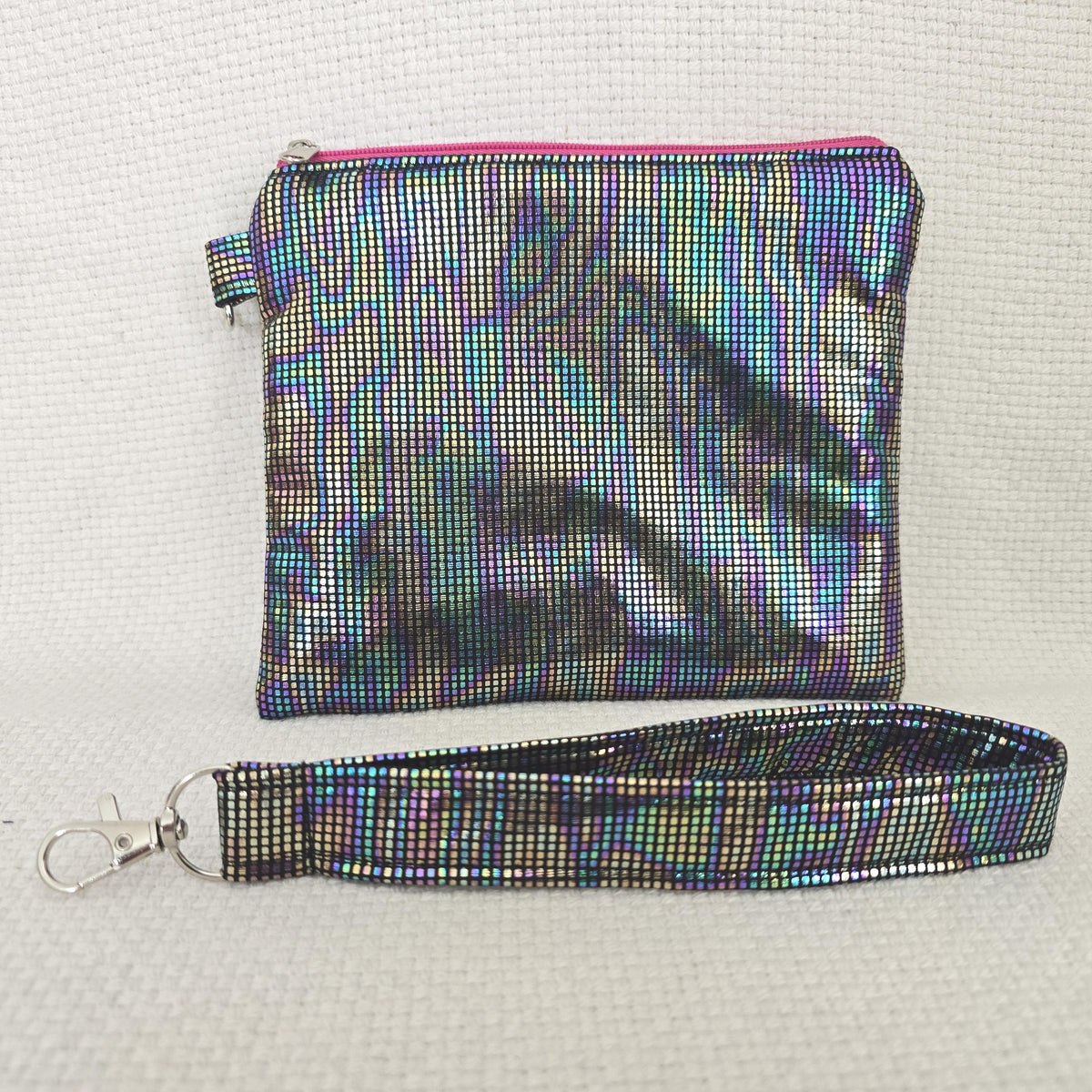 Handmade Holographic Disco Pouch, Rainbow Shimmer Cosmetic Bag, Festival Wristlet (UK Made)