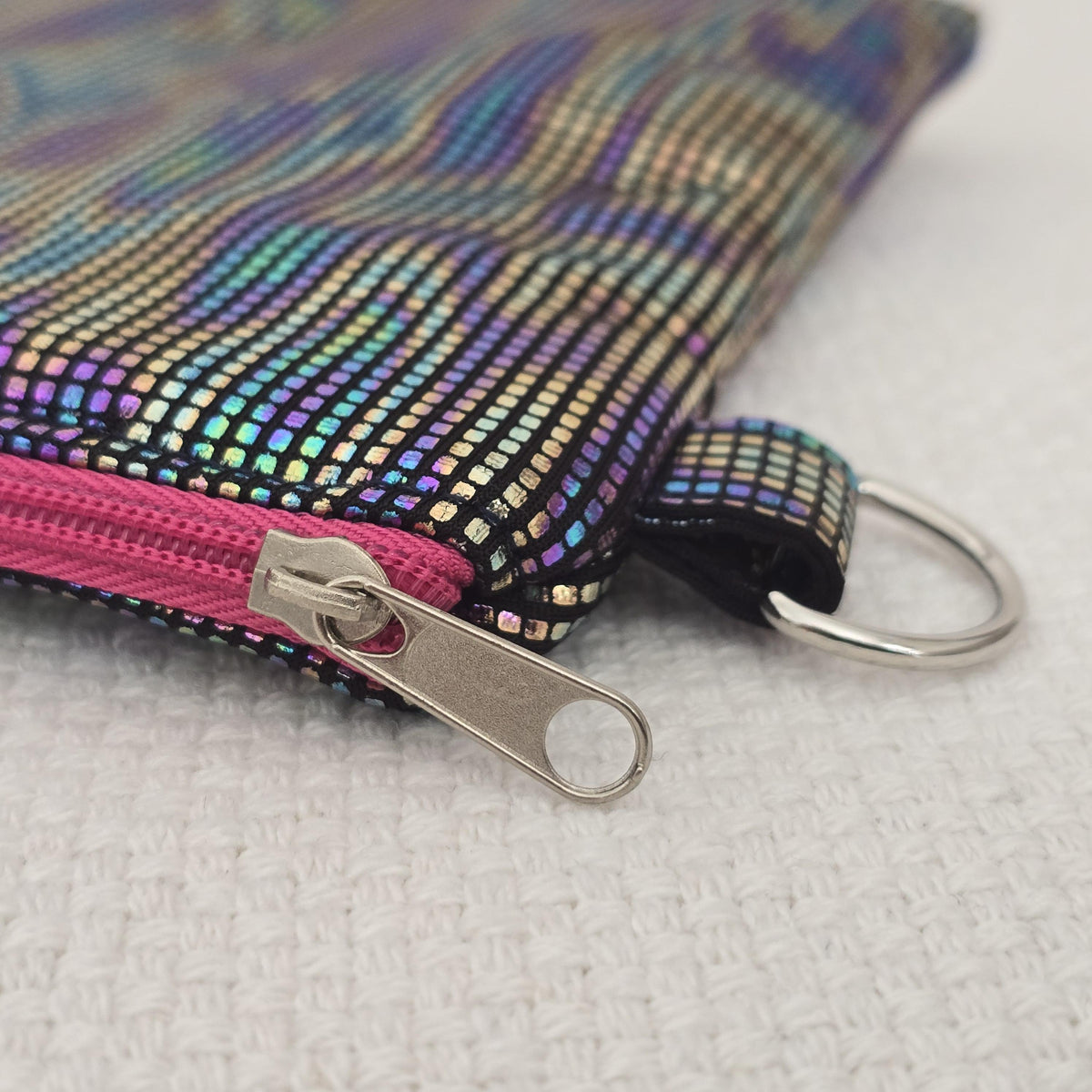 Handmade Holographic Disco Pouch, Rainbow Shimmer Cosmetic Bag, Festival Wristlet (UK Made)