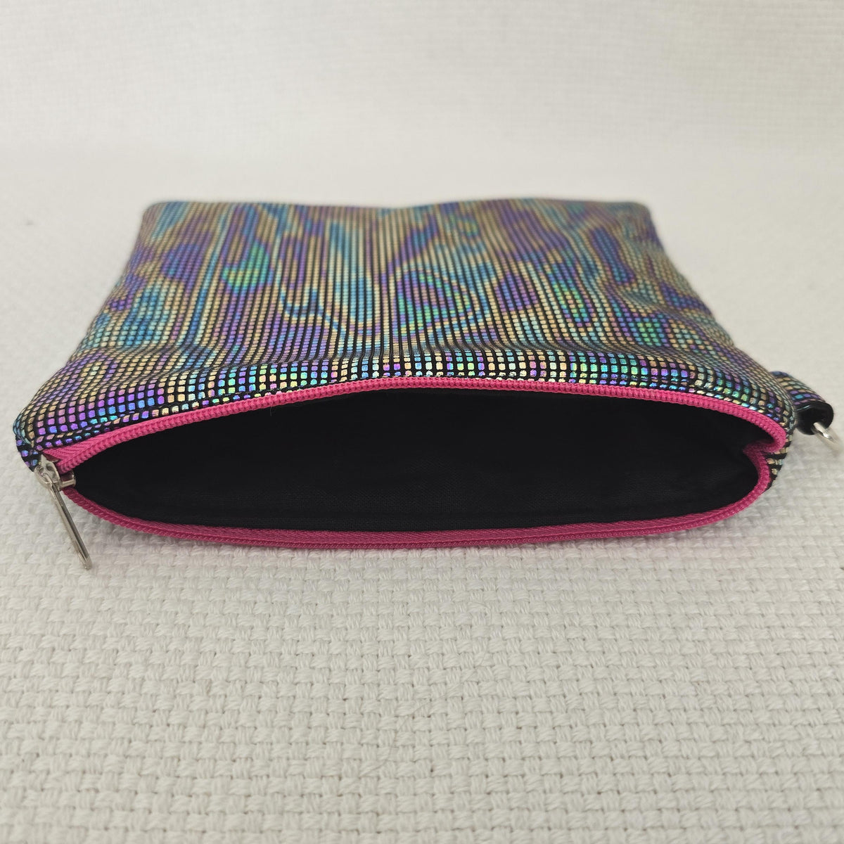 Handmade Holographic Disco Pouch, Rainbow Shimmer Cosmetic Bag, Festival Wristlet (UK Made)