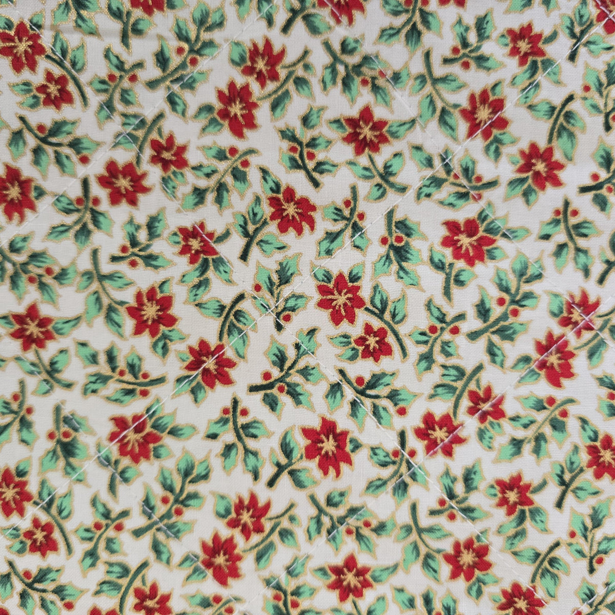 Handmade Quilted Poinsettia Placemat, Red Holly Christmas Table Decor
