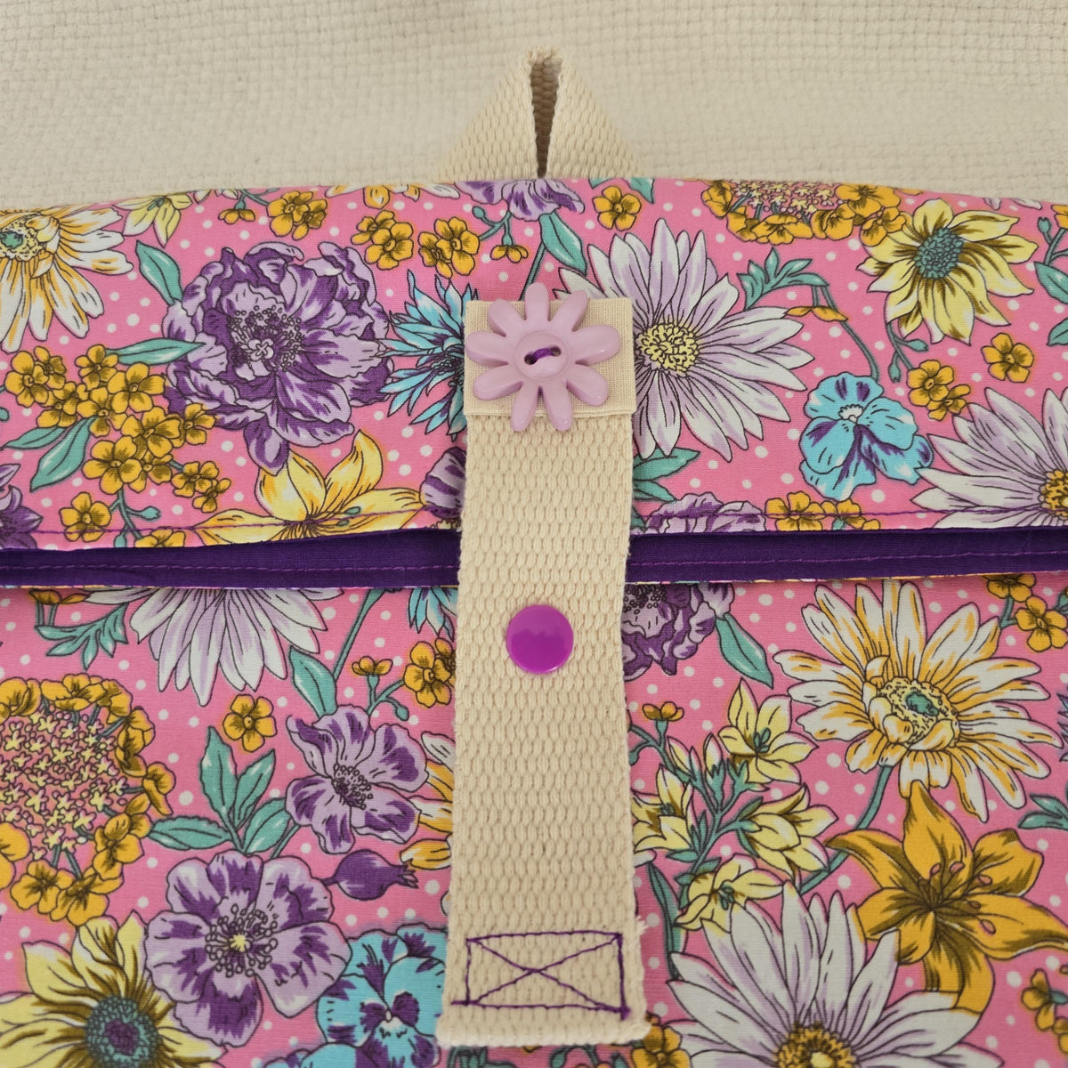 Floral Backpack, Pink Cotton Daypack, Padded Handmade Rucksack, Adjustable Strap Backpack, Small Everyday Bag