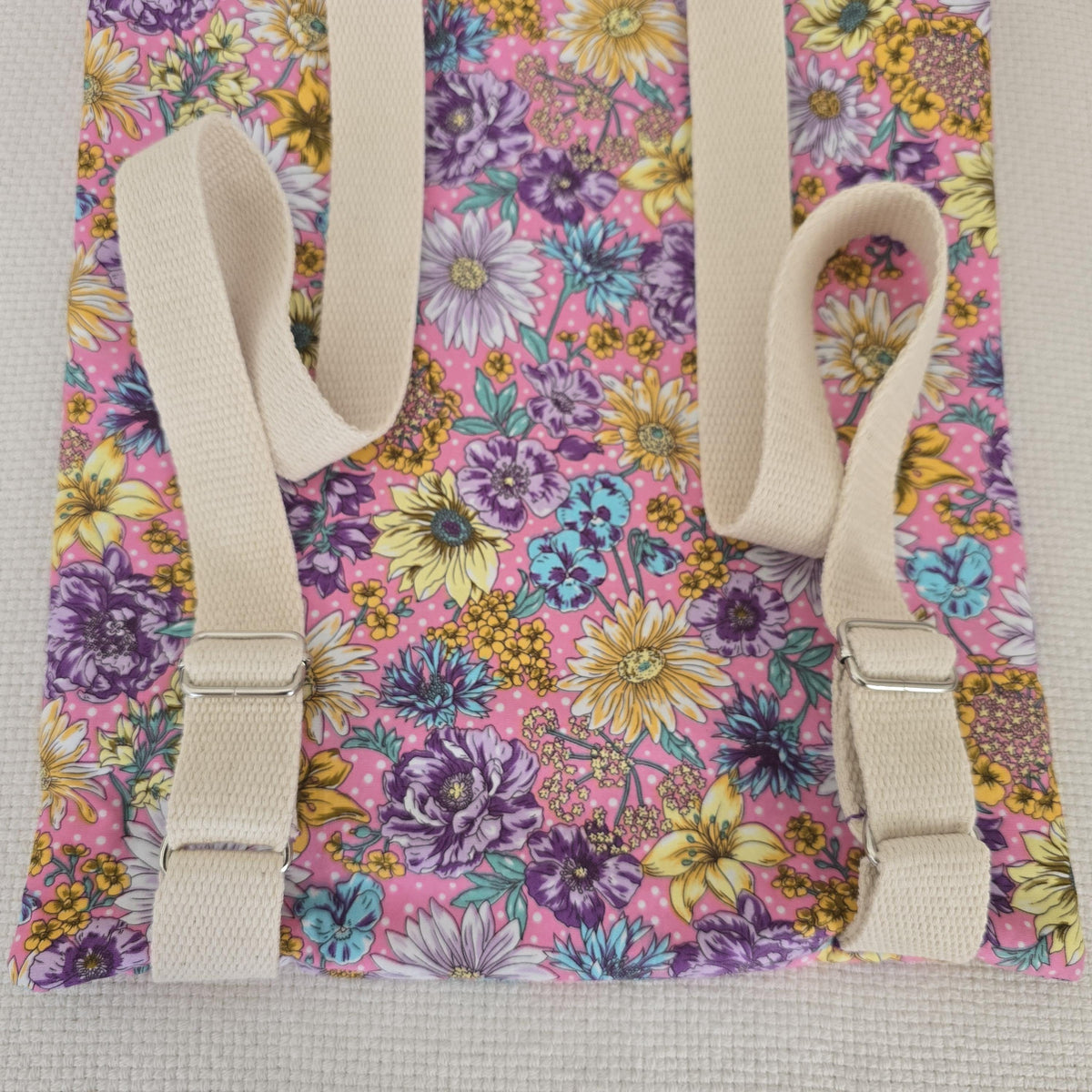 Floral Backpack, Pink Cotton Daypack, Padded Handmade Rucksack, Adjustable Strap Backpack, Small Everyday Bag
