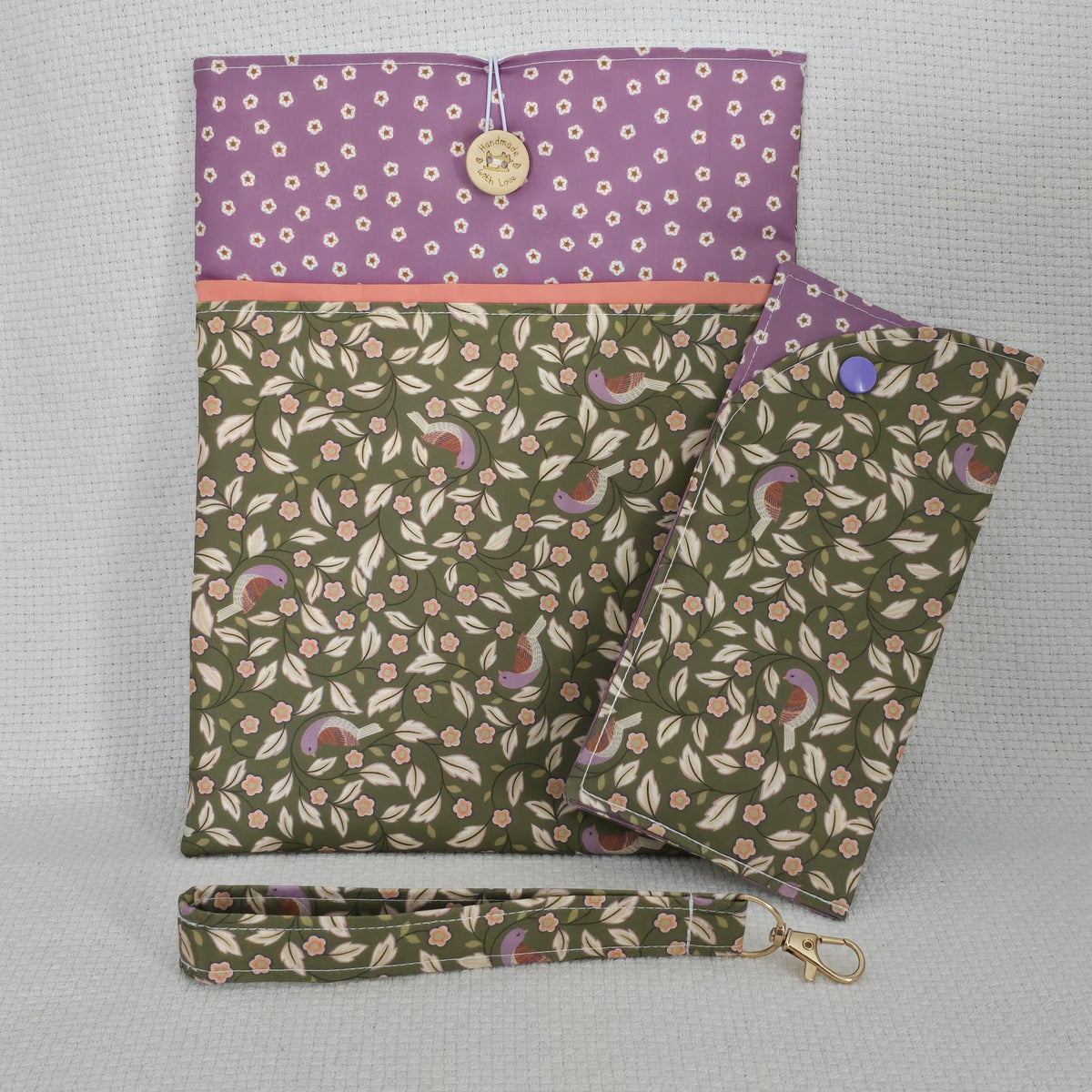 Handmade Woodland Bird Accessory Set – Book / iPad Sleeve, Glasses Case & Wristlet