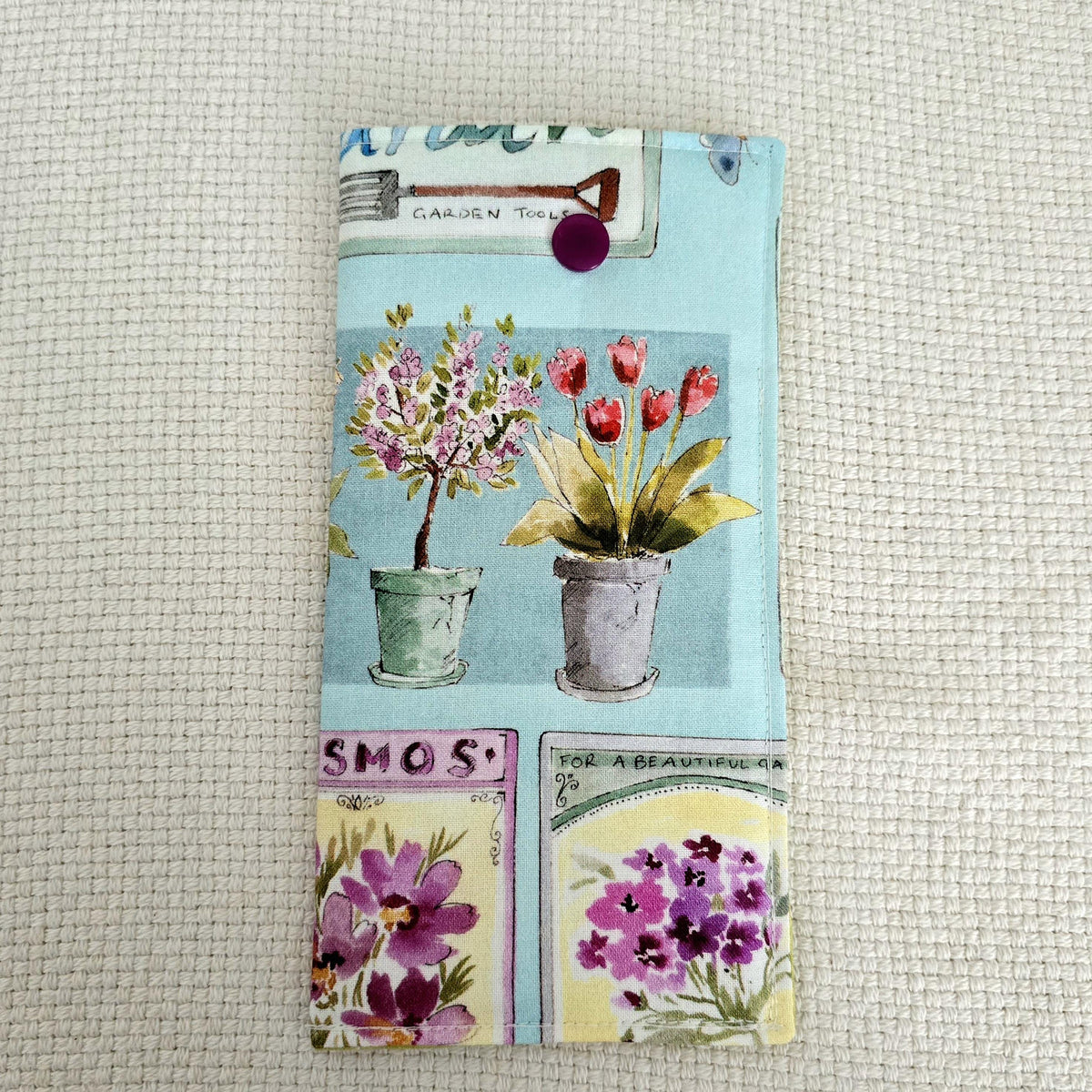 Gardening Book Sleeve & Glasses Case Set – Garden Tools Floral Fabric – Handmade Gift for Gardeners