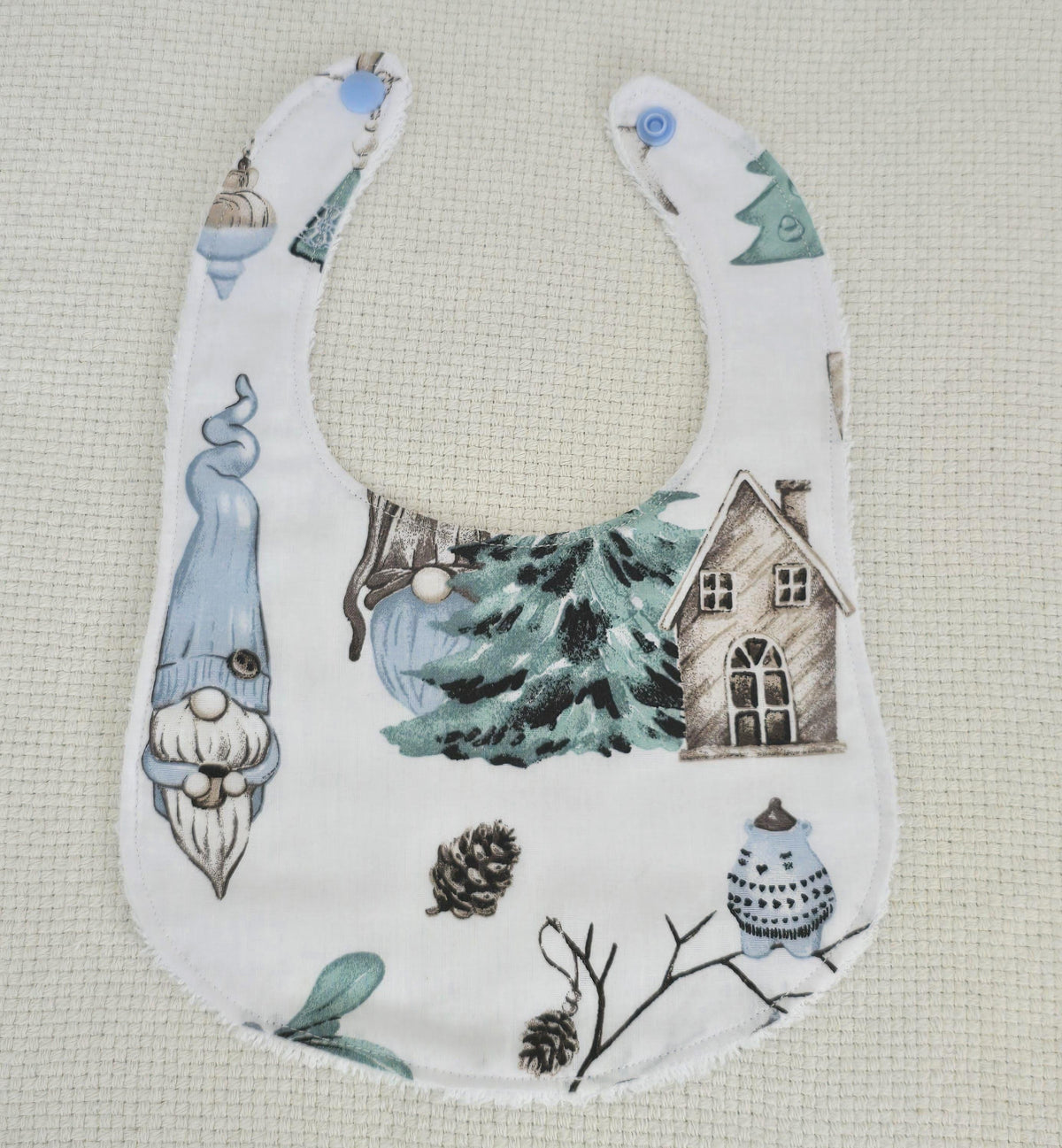Christmas Baby Bib & Burp Cloth Set – Winter Gnome Reindeer Cotton – Handmade Baby Gift