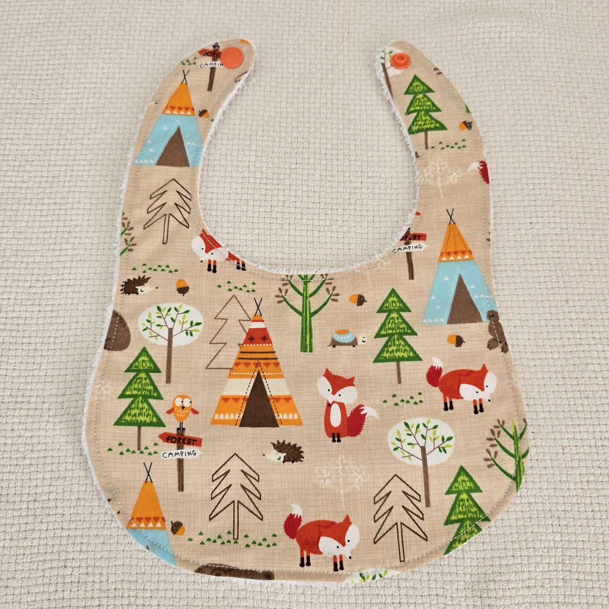 Woodland Fox Baby Bib & Burp Cloth Set – Forest Camping Cotton – Handmade Baby Gift
